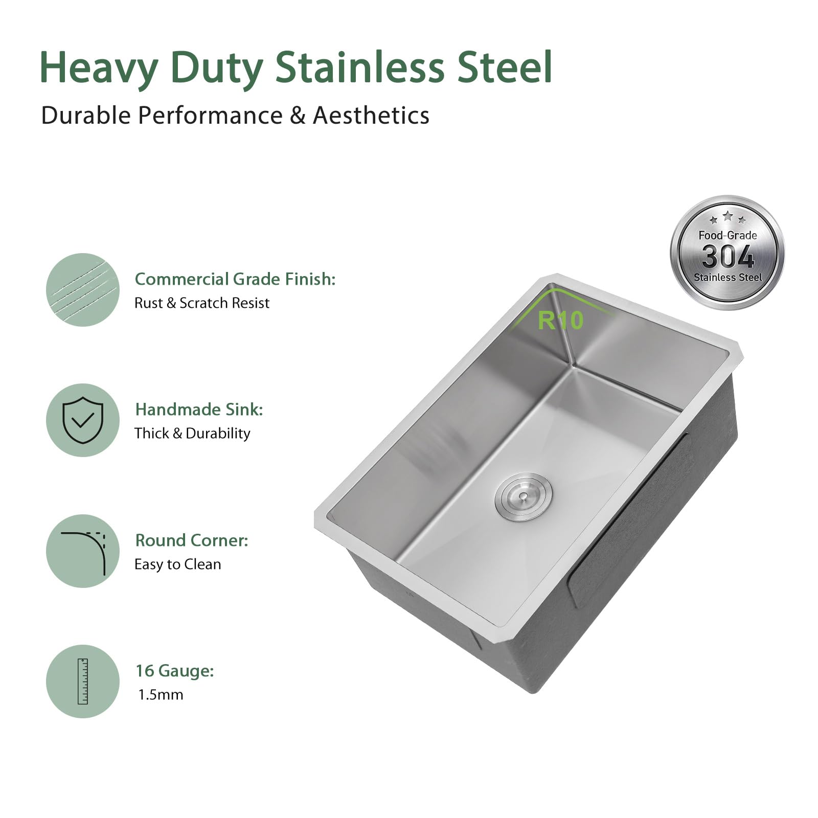 Couoko 32 Inch Undermount Kitchen Sink 16 Gauge Stainless Steel Single Bowl Under Counter Large Deep Sinks Basin 32''X19''X9''