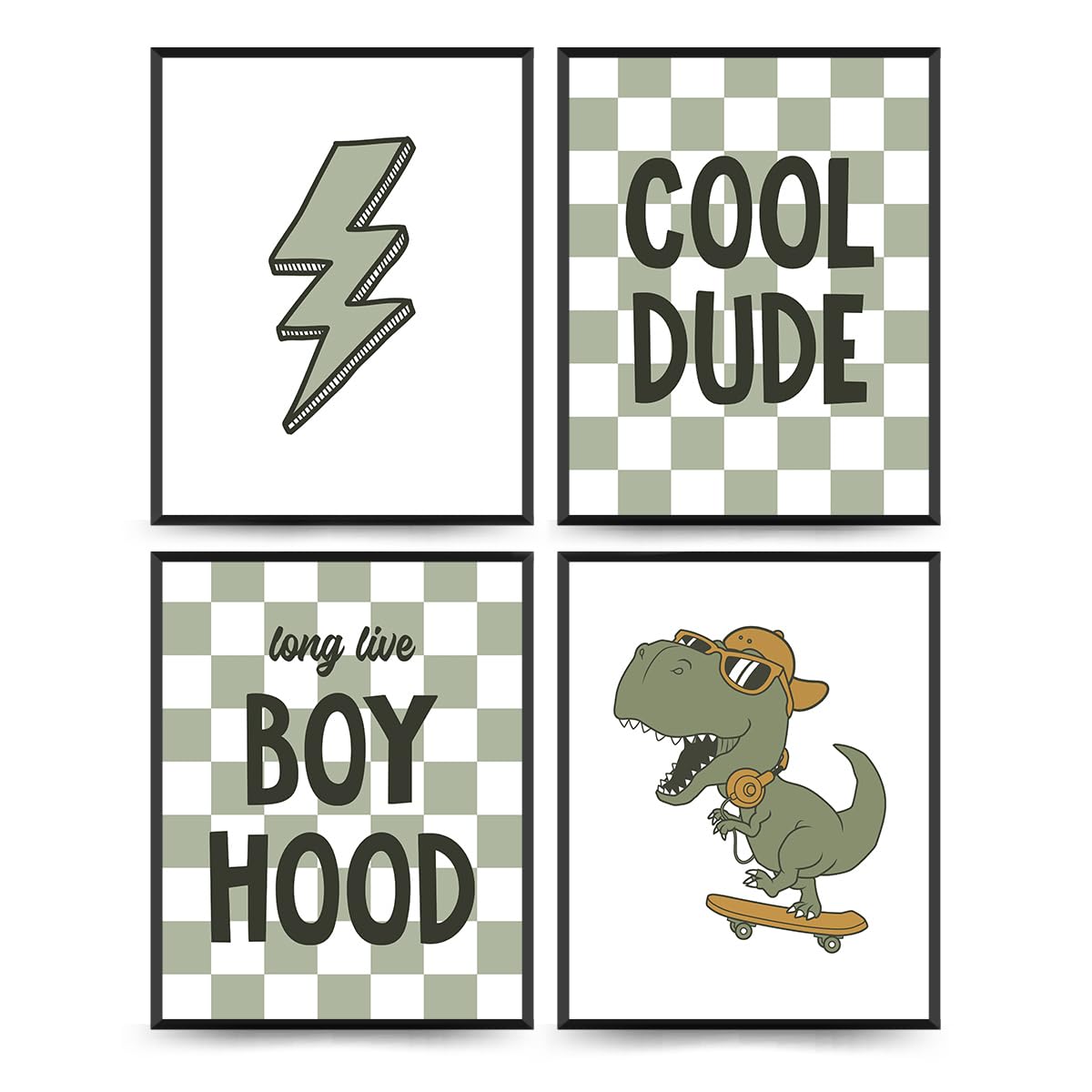 Plkmn Dinosaur Room Decor For Boys,Long Live Boyhood Wall Art Prints,Preppy Posters,Lightning Sign Poster Prints For Boys Teen B