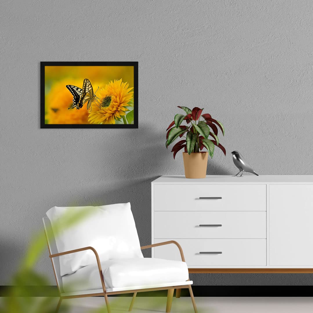 Jitesh Arts Decorative Wall Art Unique Butterfly Yellow Sunflower Original Sunrise Painting For Home Office Kitchen Bedroom Dini