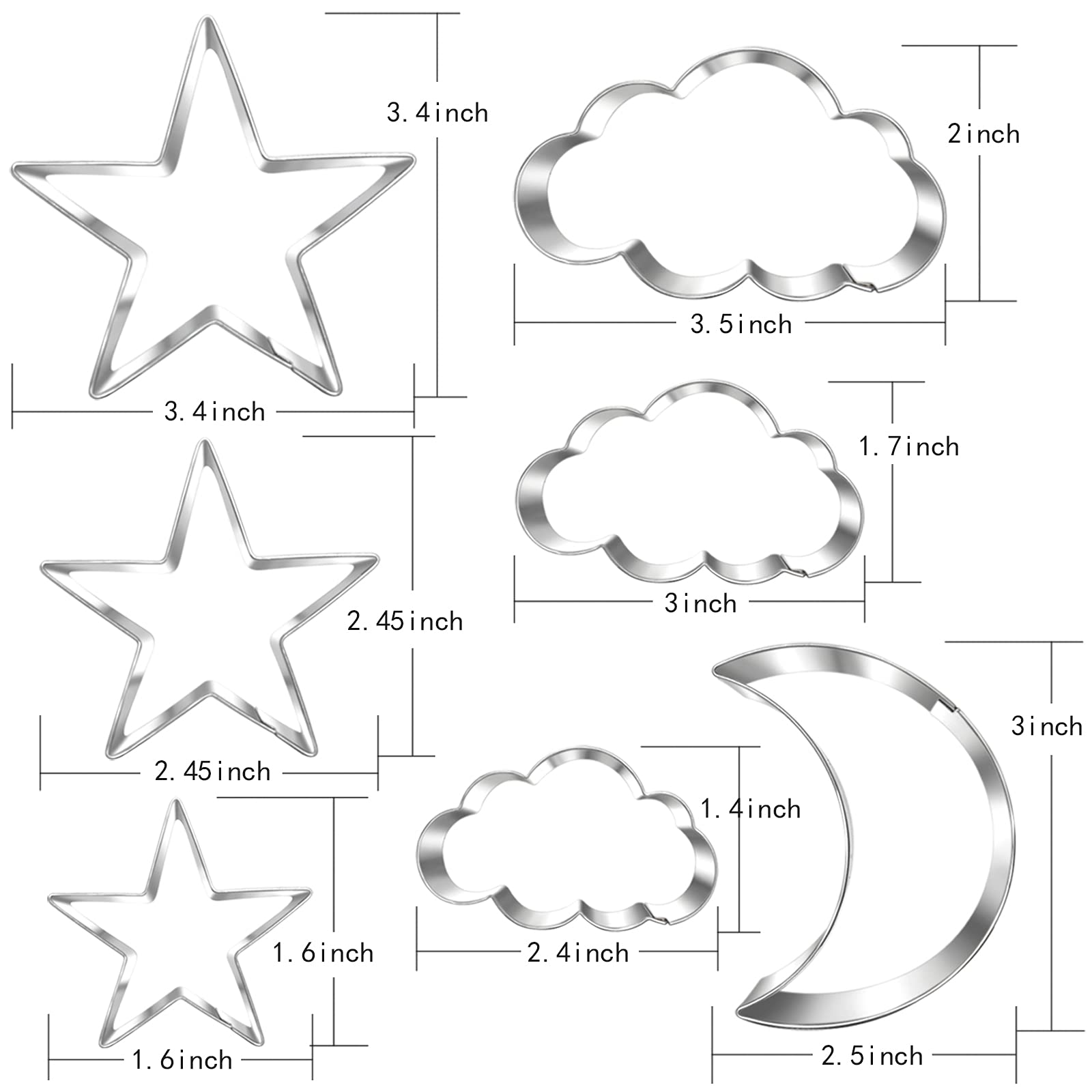 Lubtosmn Twinkle Twinkle Little Star Cookie Cutter Set-7 Piece-From 3.5'' To 1.6''-Cloud, Star, Moon Cookie Cutters For Baby Sho