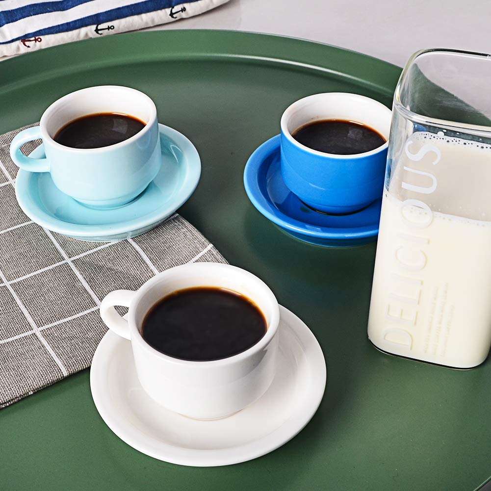 Sweejar Porcelain Espresso Cup & Saucer Set, Stackable Demitasse Cups With Metal Stand, 2.5 Oz For Latte,Coffee,Cafe Mocha,Tea,