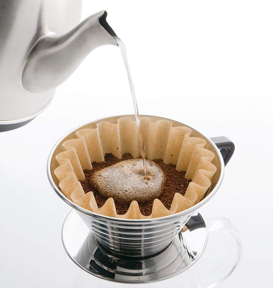 Kalita Stainless Steel Wave Coffee Dripper, Size 155, Silver