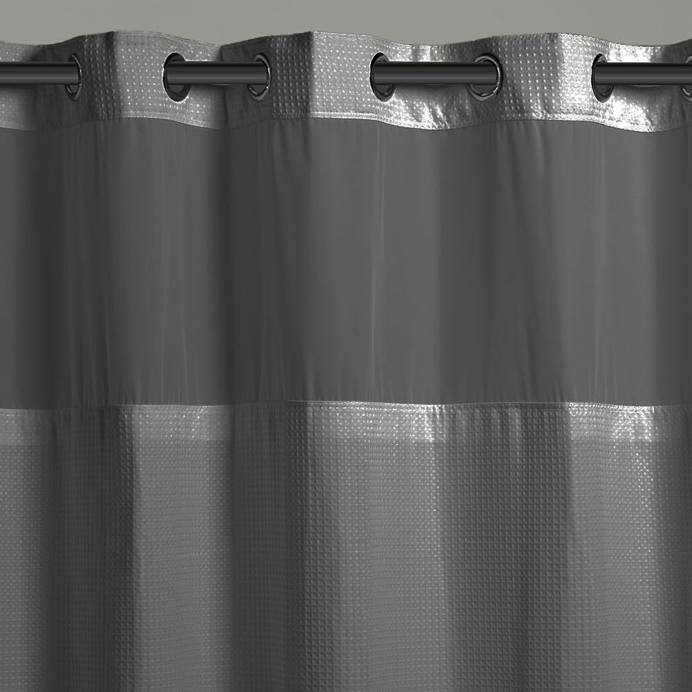 Hookless Its A Snap! Waffle Shower Curtain, 3-In-1 Shower Curtain Includes Fabric Shower Curtain With Sheer Top Window, Flex-On