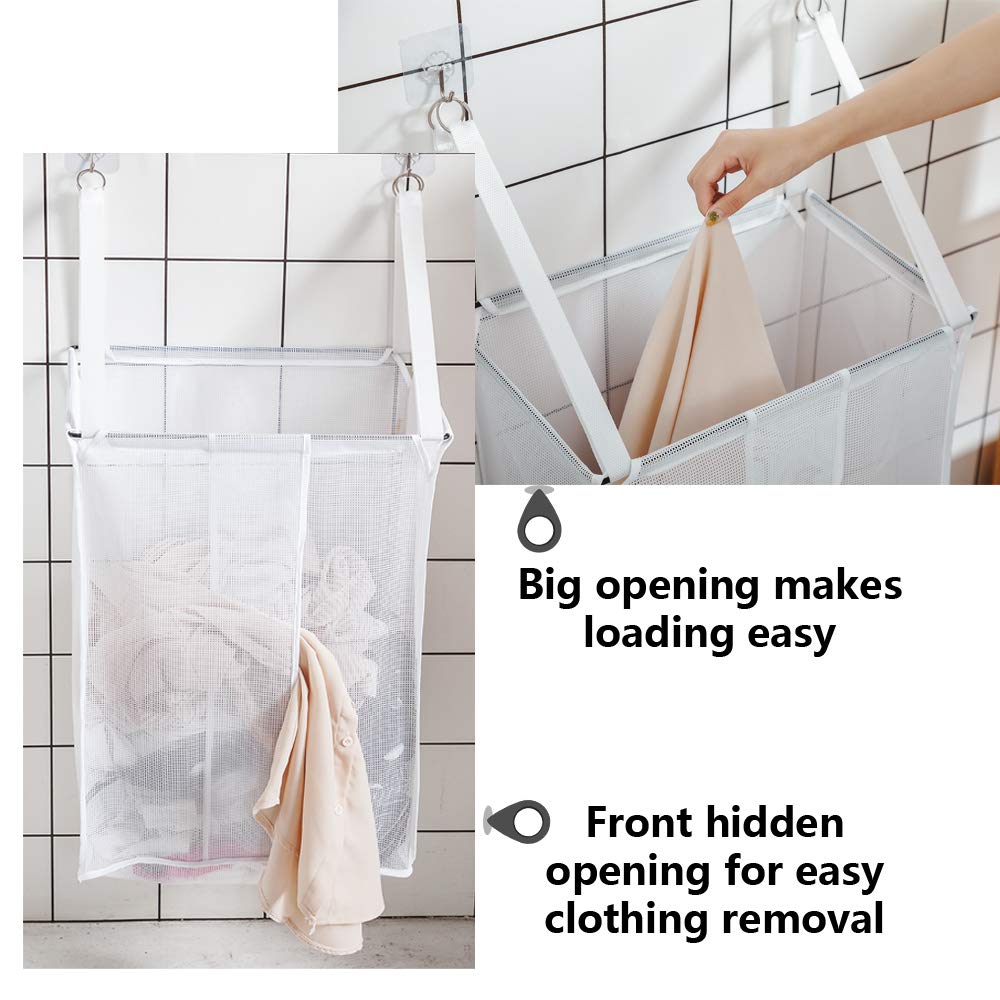Alyer Wall Hanging Mesh Laundry Hamper,Poolside Toy Storage Baskets With Big Metal Rim Opening,Hardware Included (Black)