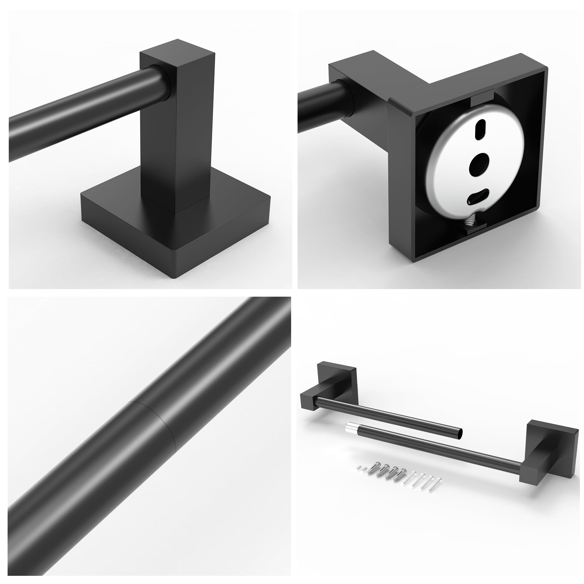 Ruacq Matte Black 16 Inch Single Towel Bar Square Bath Towel Holders Bathroom Towel Rack Sus304 Stainless Steel Modern Wall Moun