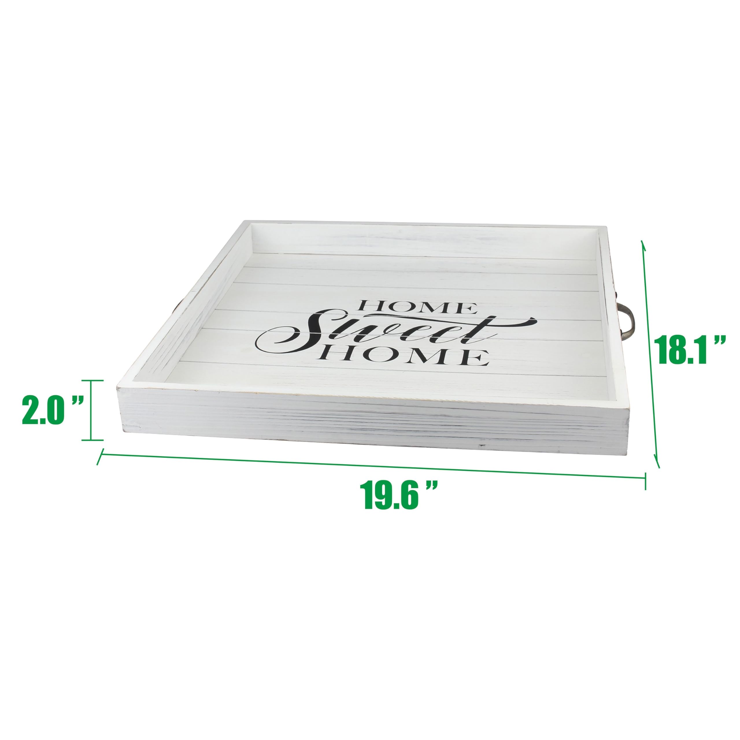 Stonebriar Square Worn White Home Sweet Home Decorative Wooden Tray With Metal Handles