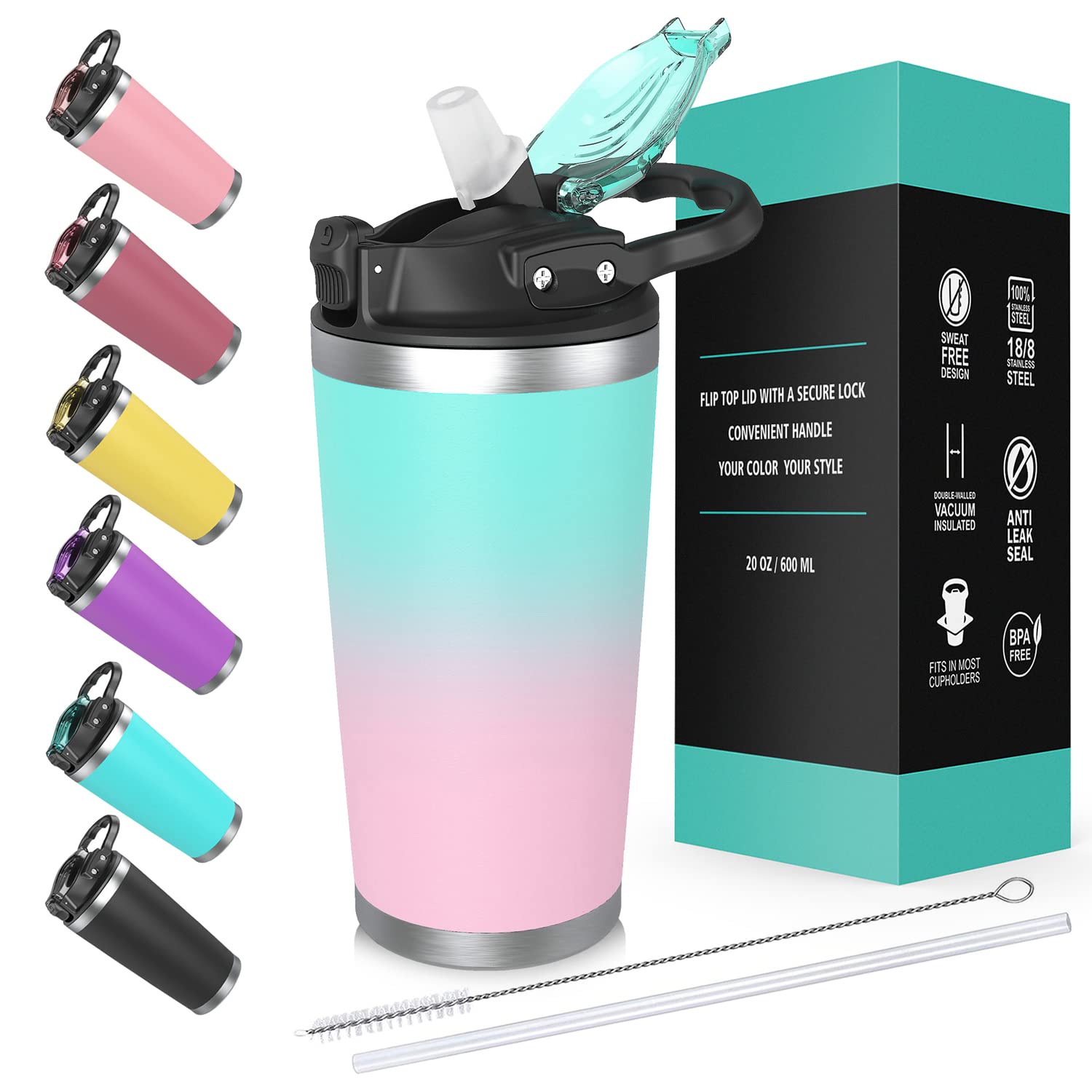 Physiuo Stainless Steel Tumbler With Lid And Straw 20Oz, Vacuum Insulated Coffee Tumbler Cup, Travel Coffee Mug, Double Wall Tra