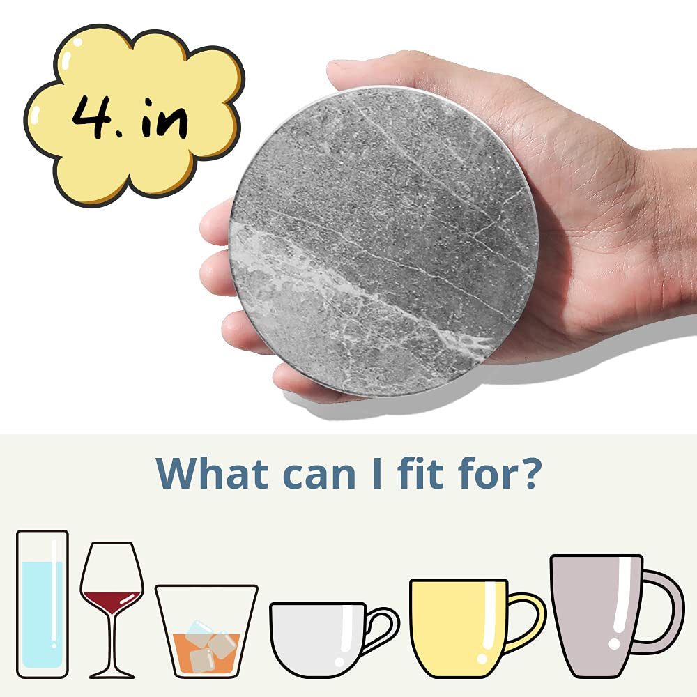 Lifver Coasters For Drinks Absorbent, Living Room Decor, Ceramic Coasters Set Of 6 With Cork Base, Protect Wooden Table Or Furni