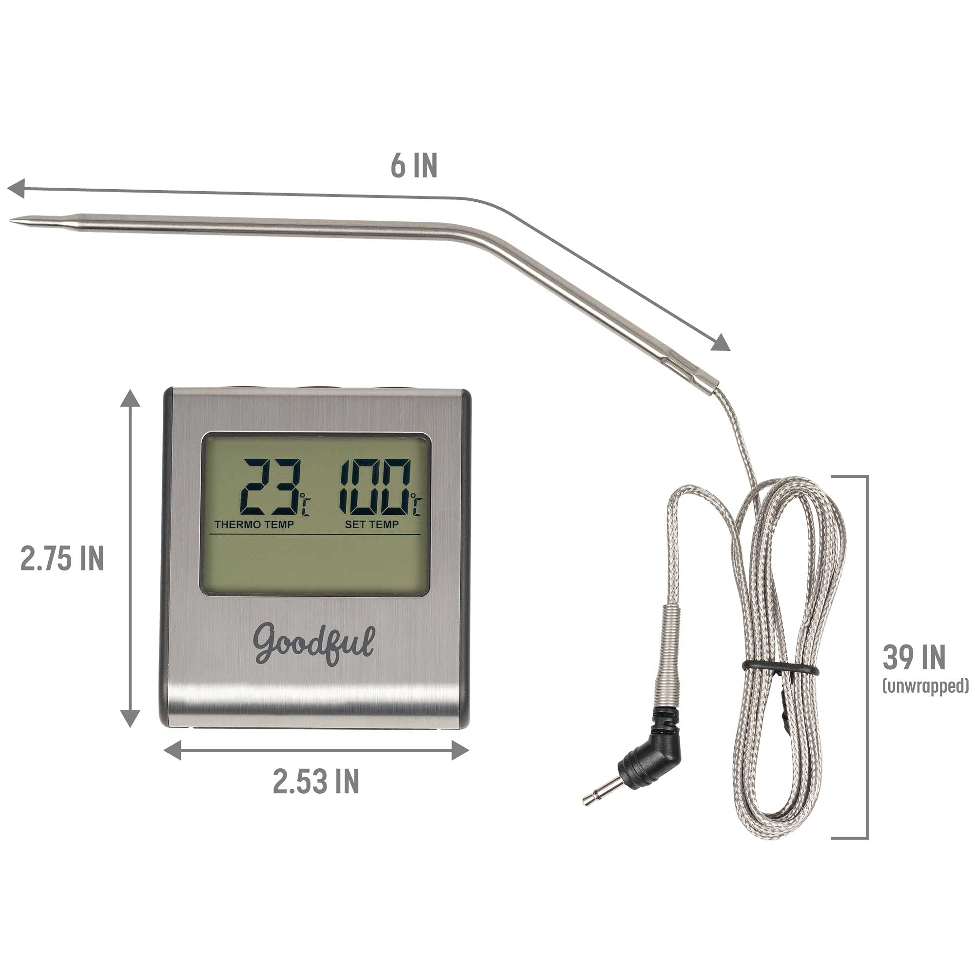 Goodful Wired Probe Meat Thermometer With Timer, Programmed With Preset Usda Approved Temperatures For Different Types Of Meat,
