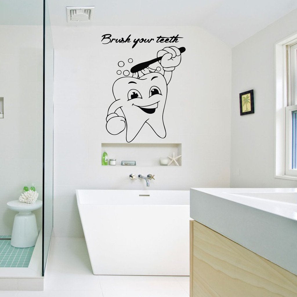 Decor Villa Vinyl Brush Your Teeth Quotes Wall Sticker (30 x 22 cm, Black)