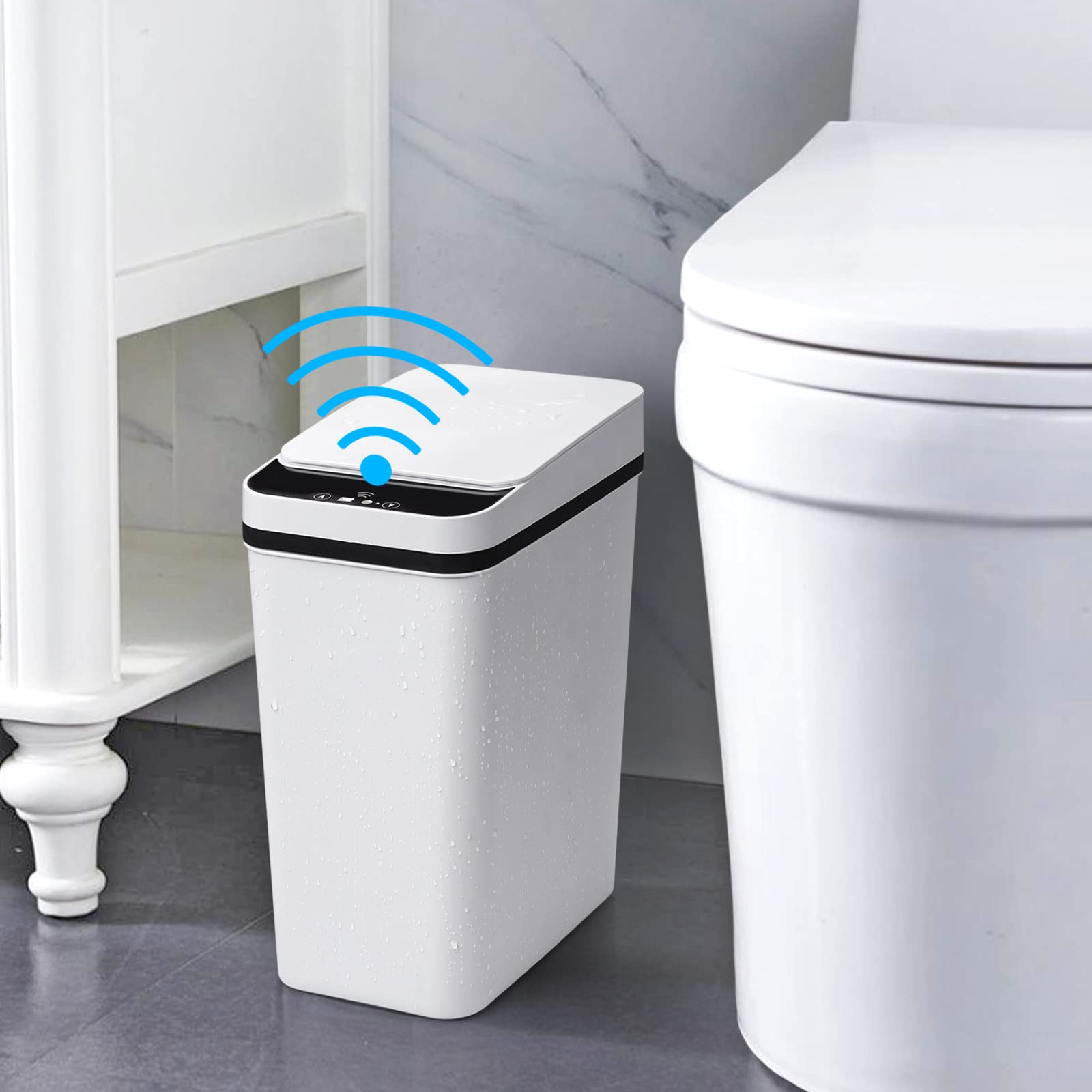 Anborry Bathroom Smart Touchless Trash Can 2.2 Gallon Automatic Motion Sensor Rubbish Can With Lid Electric Narrow Small Garbage