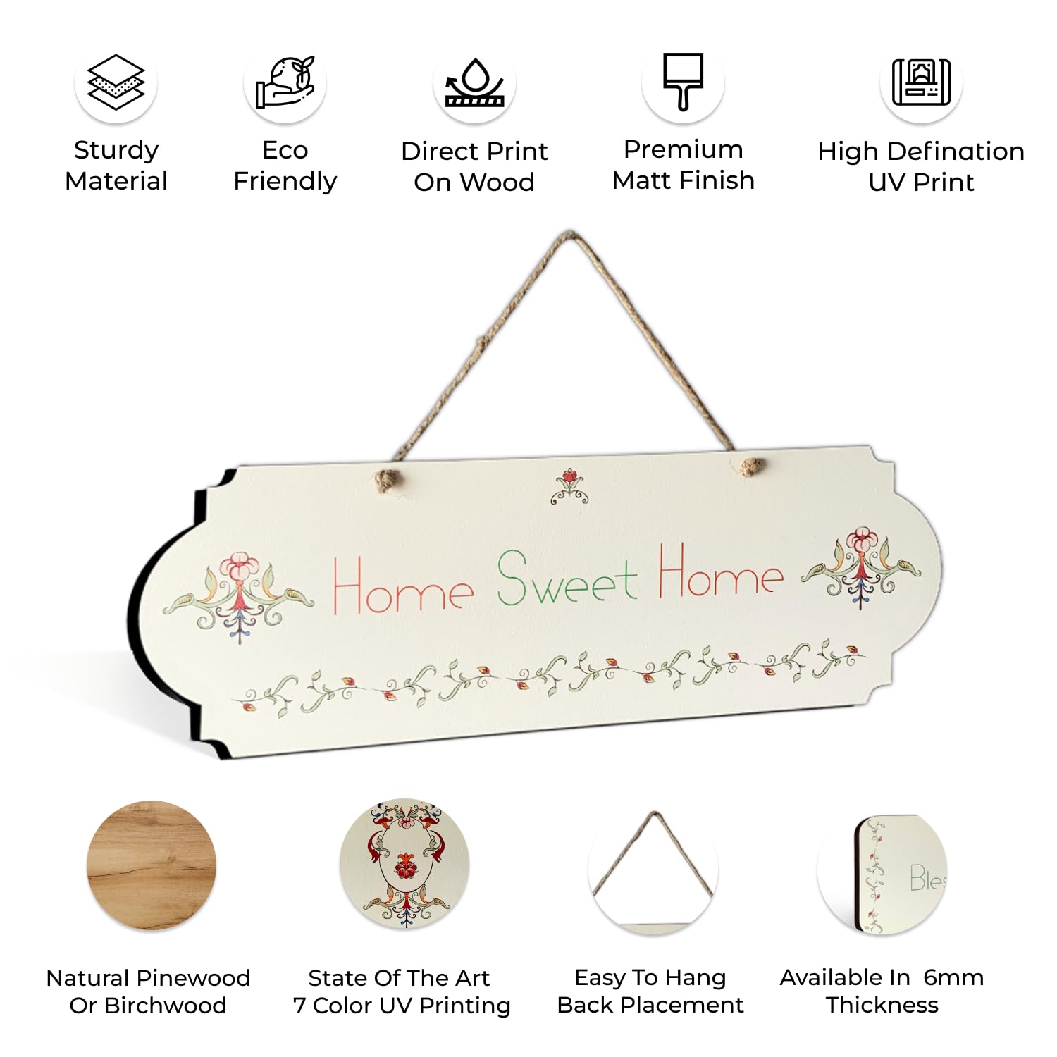 Chalk My Theme Home Sweet Home Wall Hanging For Entrance Door And Home, Wood Print Aesthetic Home Decorative Wooden Art Gift For