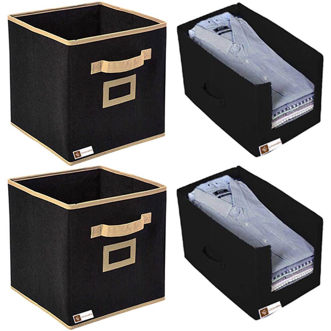 Unicrafts Shirt Stacker/Wardrobe/Closet/Almirah Organizer/Storage Box For Clothes/Toys/Files/Cloth Cover/Combo Pack Of 4 Black (