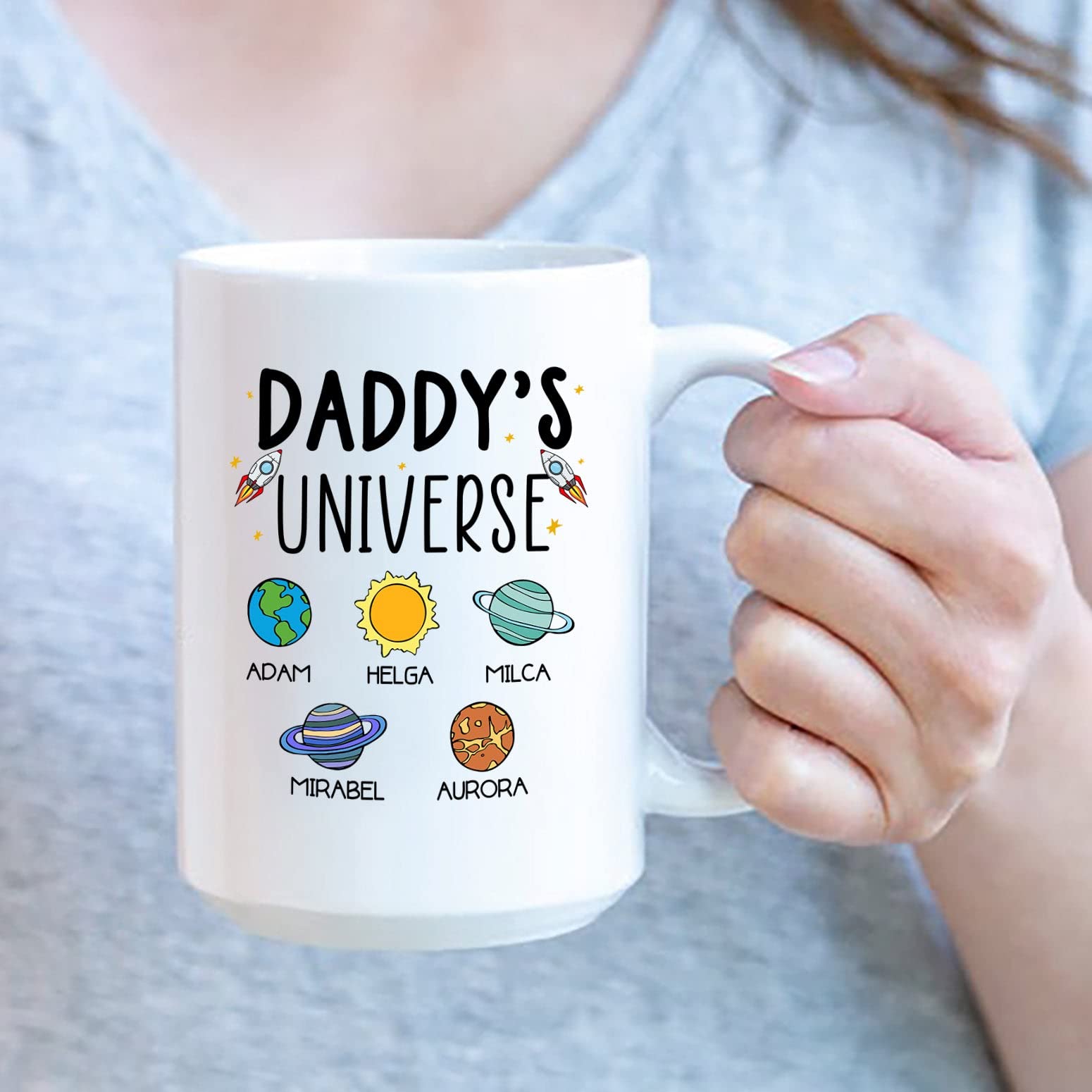 Daddy'S Universe Coffee Mug Custom Kid'S Name Mug For Dad, Personalized Dad Mugs Gifts For Daddy/Father/Papa, Customized Dad Mug