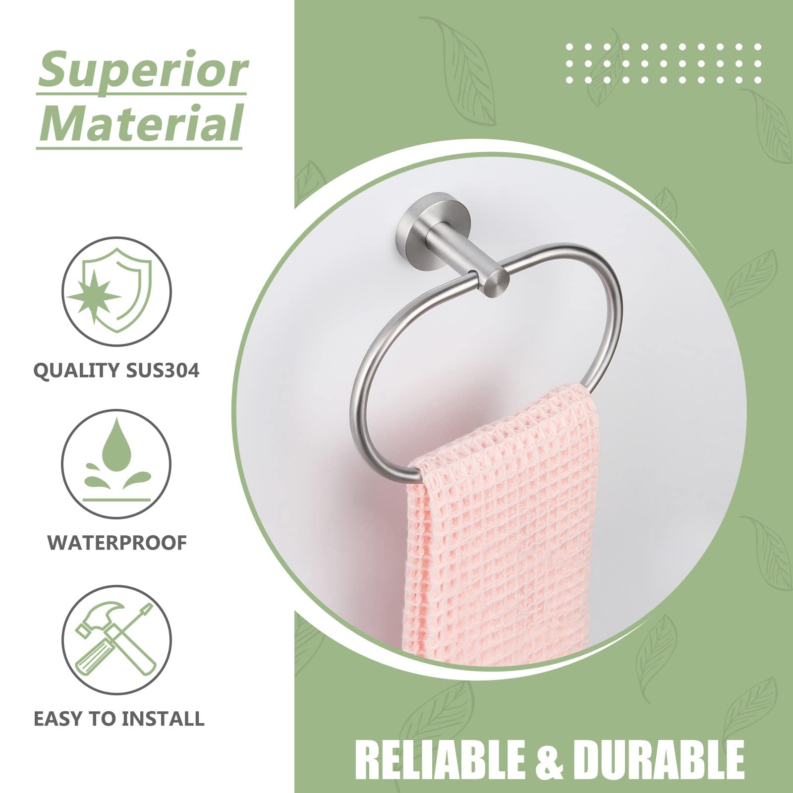 Towel Ring Brushed Nickel  Angle Simple SUS304 Stainless Steel Hand Towel Rack  Unique Oval Shaped Towel Holder  Modern Bathroom Towel Hanger