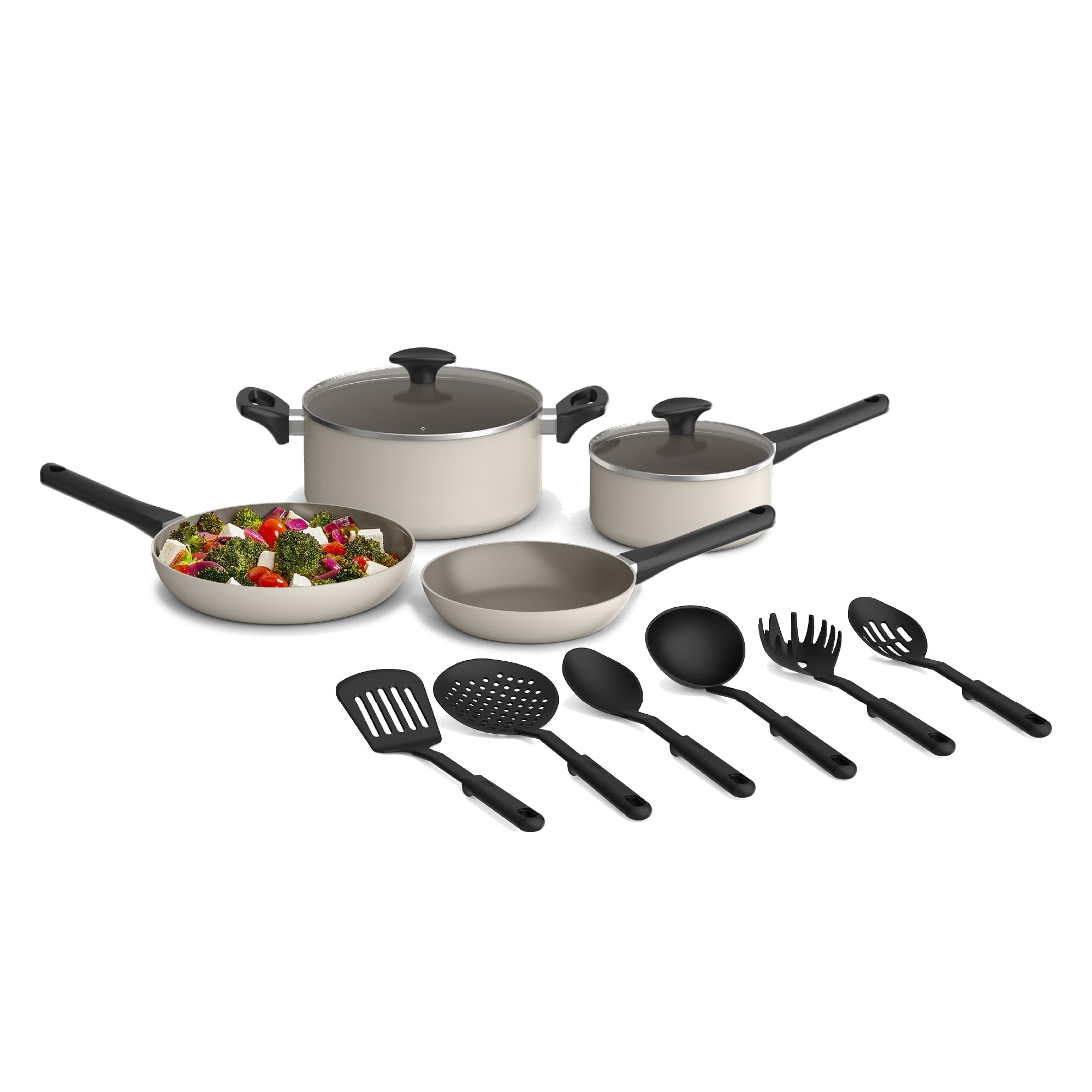bella 12 Piece Cookware Set with EverGood Ceramic Nonstick Coating, Dishwasher & Oven Safe, All Stovetops Compatible, Tempered G