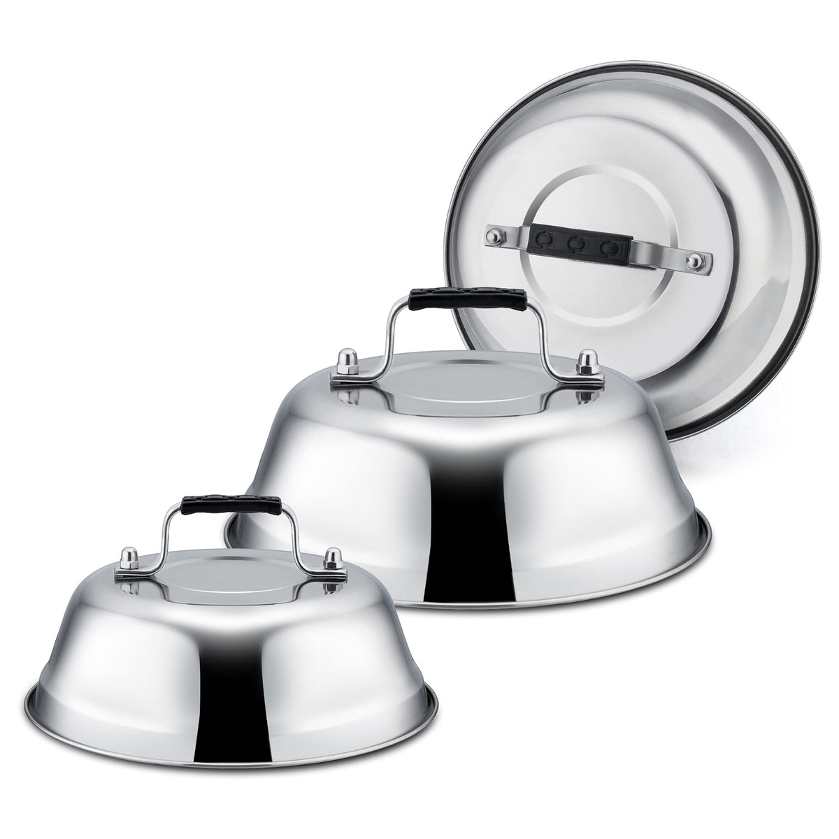 Cheese Melting Dome Set Of 3, Leonyo 9''-6.5'' Stainless Steel Steam Basting Cover For Griddle Grill, Heavy Duty Metal Griddle A