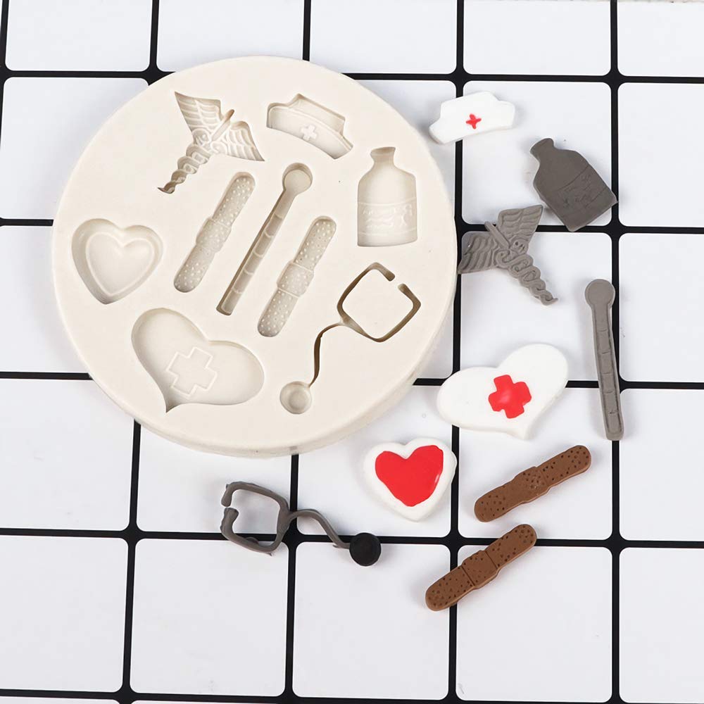 3 Pieces Nurse Themed Fondant Molds Nurse Themed Hat Bottle Heart Molds Silicone Baking Molds Chocolate Candy Resin Molds Desser