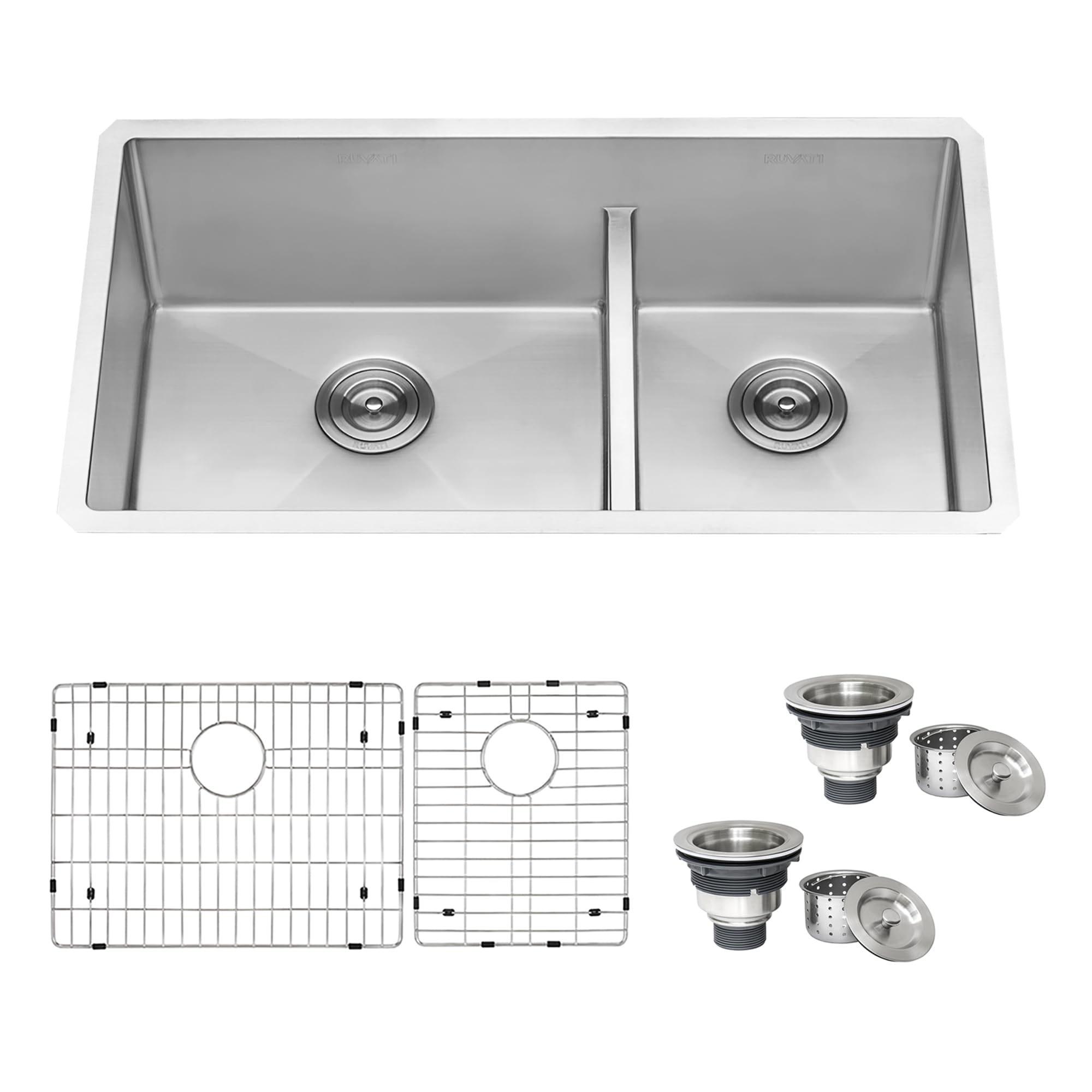 Ruvati 33-Inch Low-Divide Undermount Tight Radius 60/40 Double Bowl 16 Gauge Stainless Steel Kitchen Sink - Rvh7419