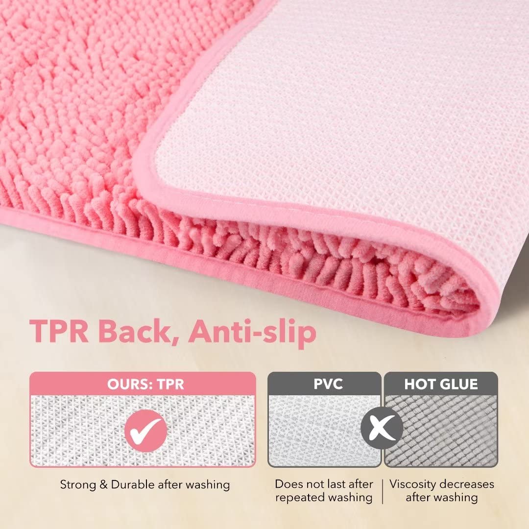 Yeaban Pink Bathroom Rugs - Thick Chenille Bath Mats | Absorbent And Washable Bath Rug Non-Slip, Plush And Soft Rugs For Bathroo