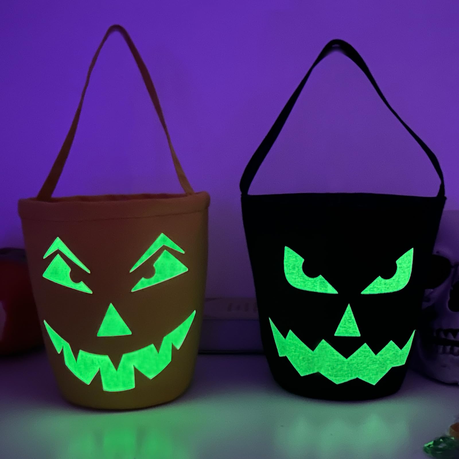 Vitalili 2Pcs Glowing Halloween Basket Pumpkin Halloween Bucket Multipurpose Pumpkin Bucket Trick Or Treat Bucket Halloween Cand