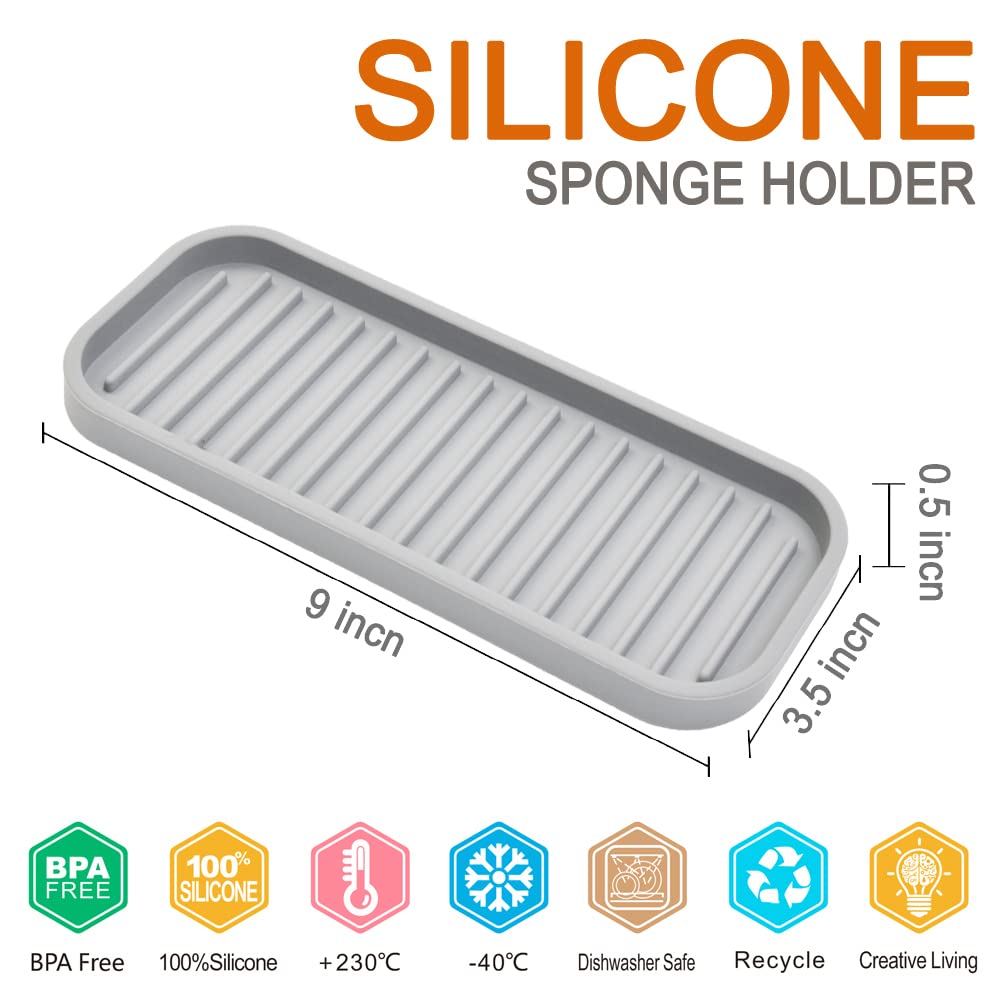 Silicone Sponge Holder 2 Pack, Dish Soap Holder For Kitchen Counter, Waterproof Sponge Soap Tray For Kitchen Sink Bathroom, Mult