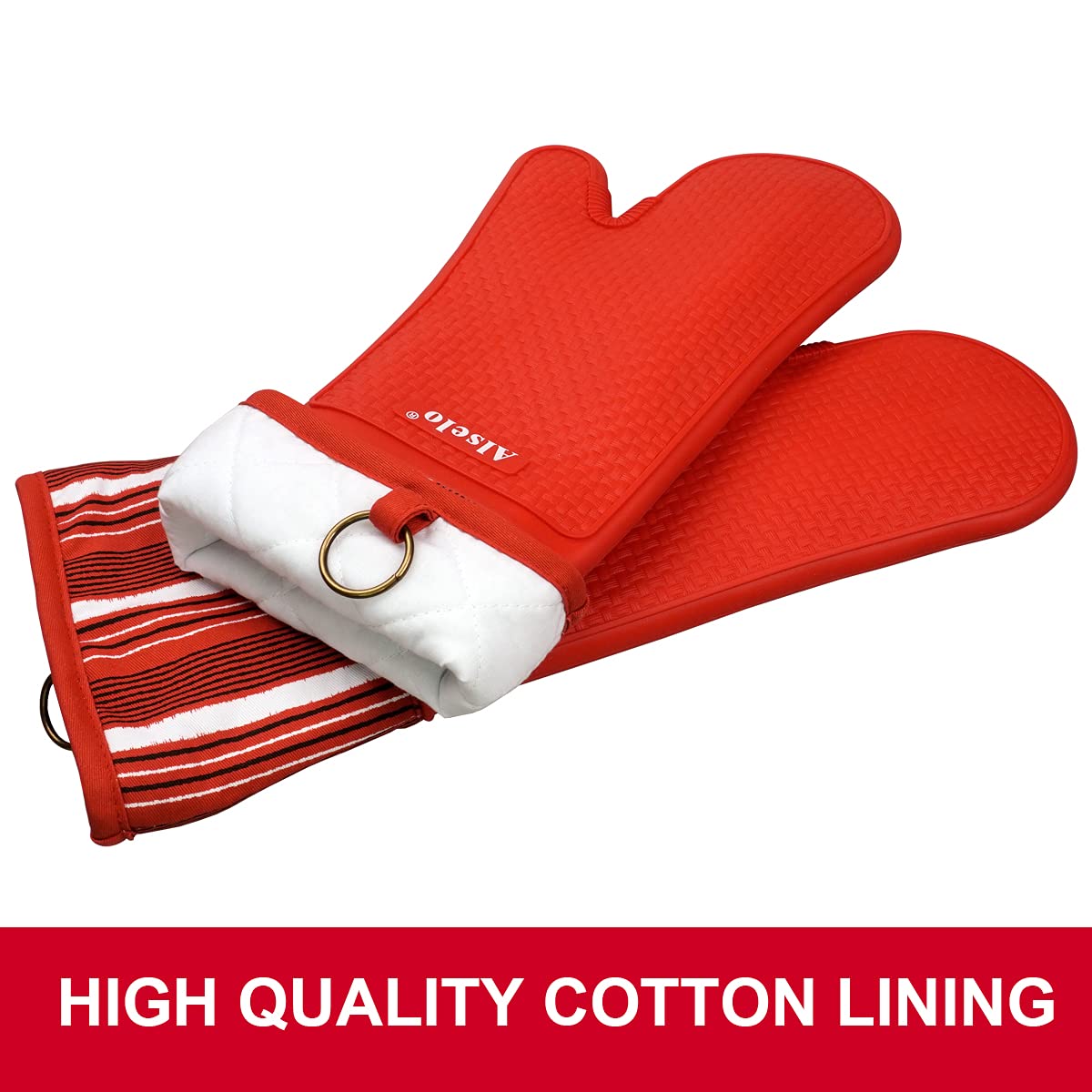 Alselo Silicone Oven Mitts Heat Resistant 550 Degree, Extra Long Kitchen Mittens With Non-Slip And Waterproof Pot Holders For Ba