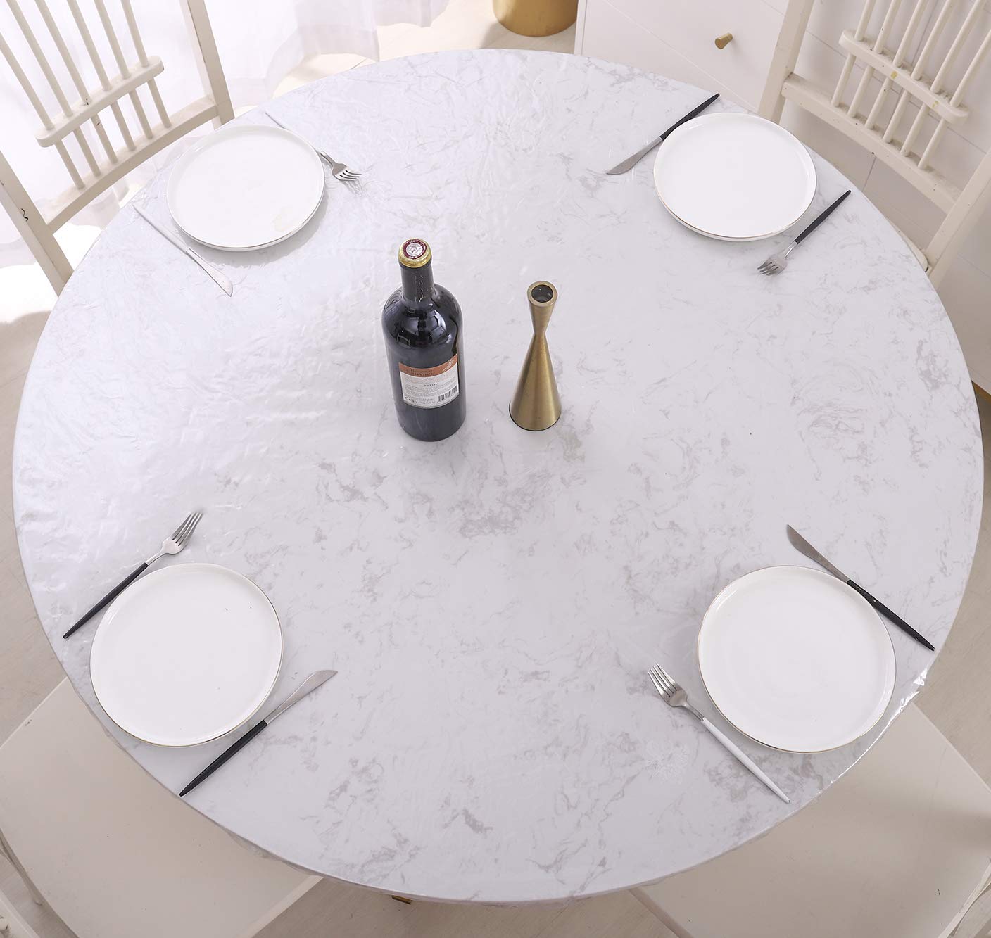 Clear Round Vinyl Fitted Tablecloth Waterproof Oilcloth Heavy Duty Elasticized Table Cover Elastic Edge Design Plastic Tableclot