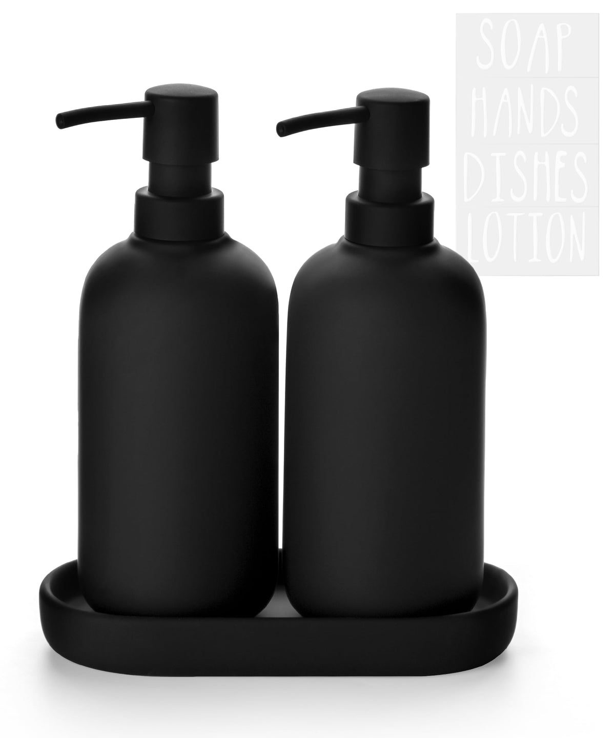 Viosuniu Ceramic Soap Dispenser Set - Elegant Hand Soap Pump With 4 Labels (Soap, Dishes, Lotion, Hands) - Durable & Stylish Des
