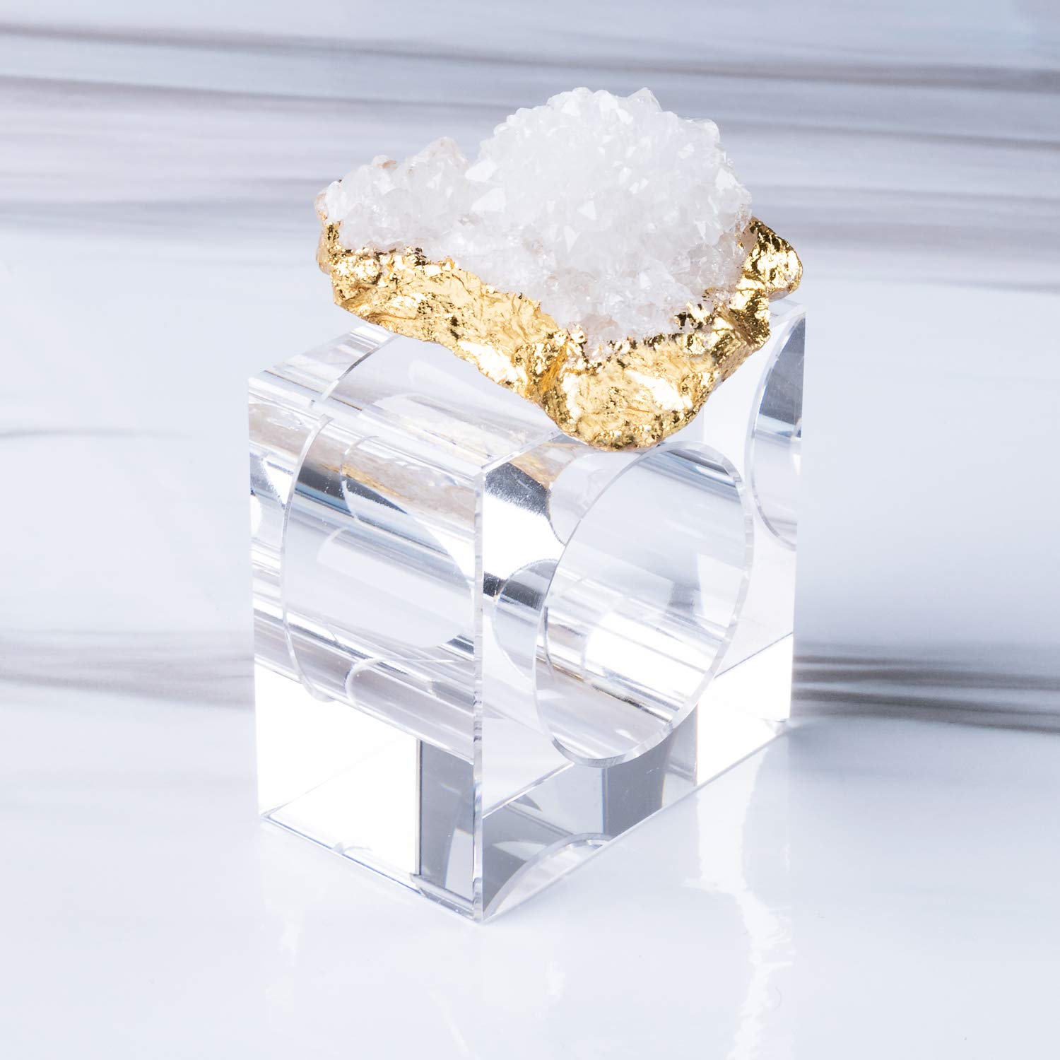 Set of 4 White Geode Napkin Rings Gold Plated Quartz Geode Napkin Holder for Wedding  Dinner & Decor