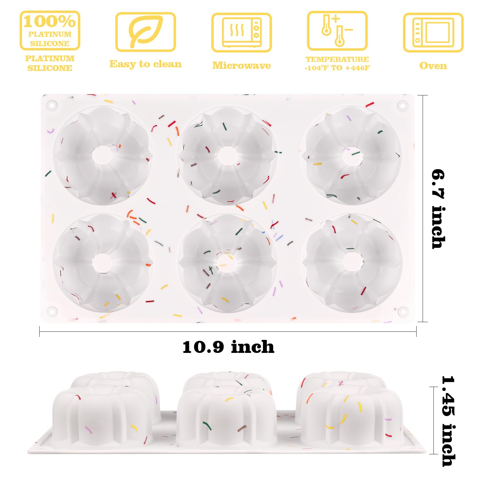 Huakener 2 Pcs Mini Bundt Cake Pan, 6-Cavity Fluted Tube Cake Pan, Non-Stick Silicone Baking Mold For Cupcakes, Donuts, Muffins,