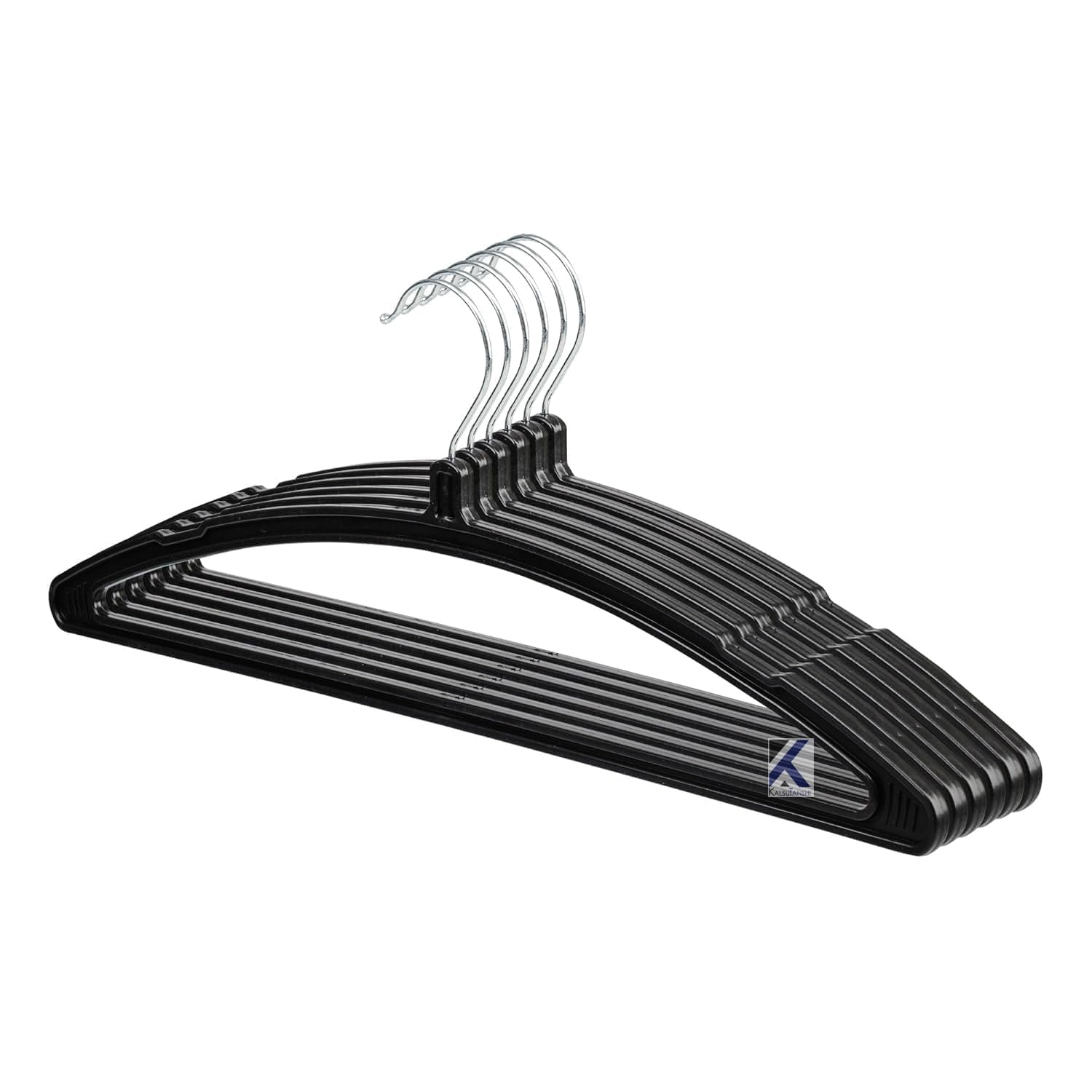 Kalsutanshi HeavyDuty Black Plastic Coat Hanger With ExtraWide Shoulders For Suits, Coats, Dresses & Jackets, With Trouser Rac