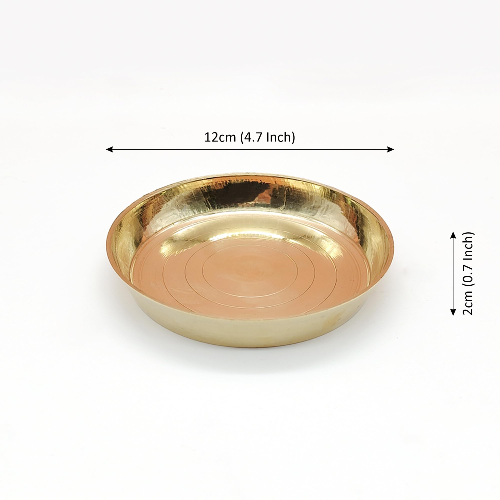 DOKCHAN Brass Plain Design Heavy Plate for Store kumkum, haldi, akshat, Prashad/Heavy Small thali for Pooja Purpose Round Shape