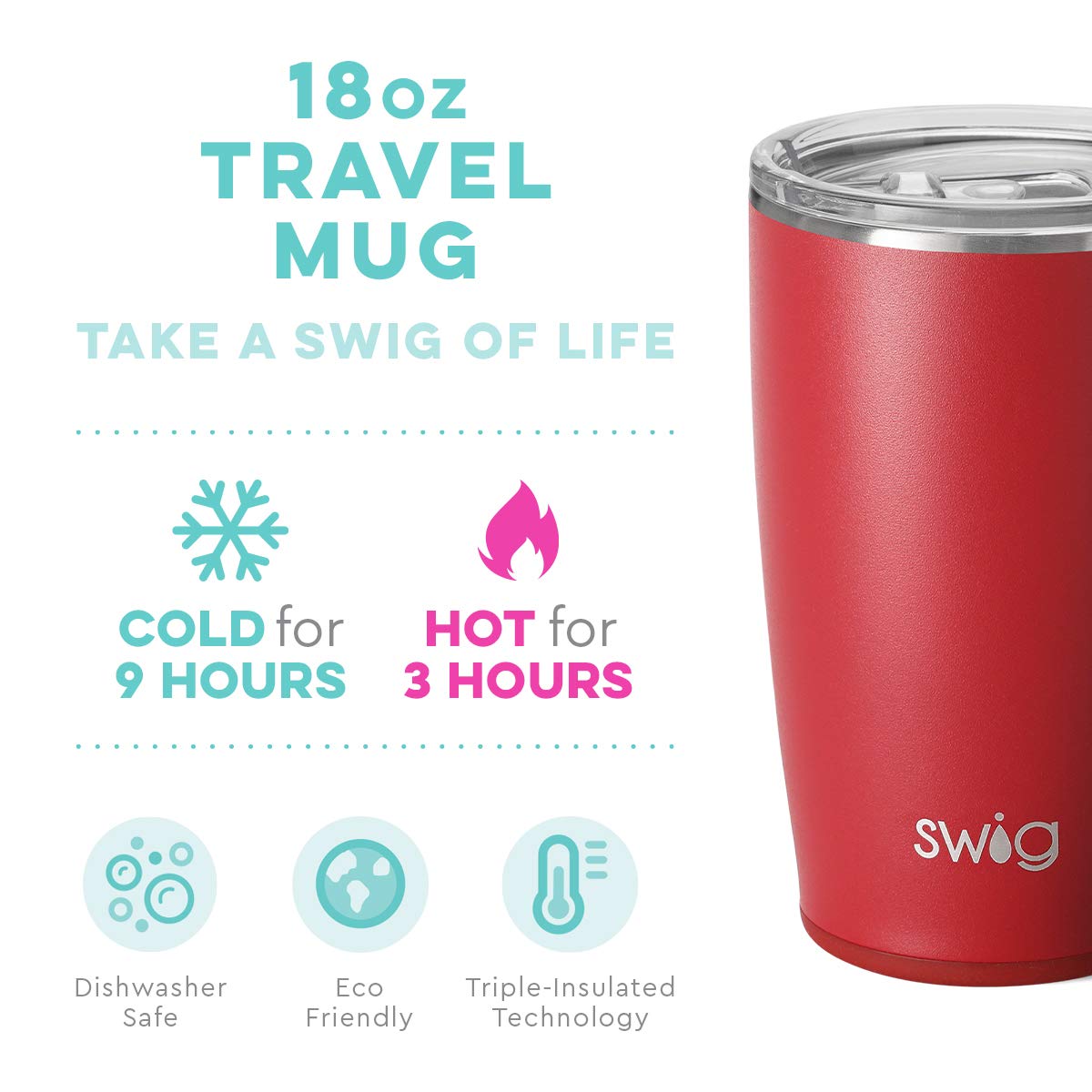 Swig Life 18Oz Travel Mug, Insulated Tumbler With Handle And Lid, Travel Coffee Mug, Cup Holder Friendly Travel Mug, Stainless S