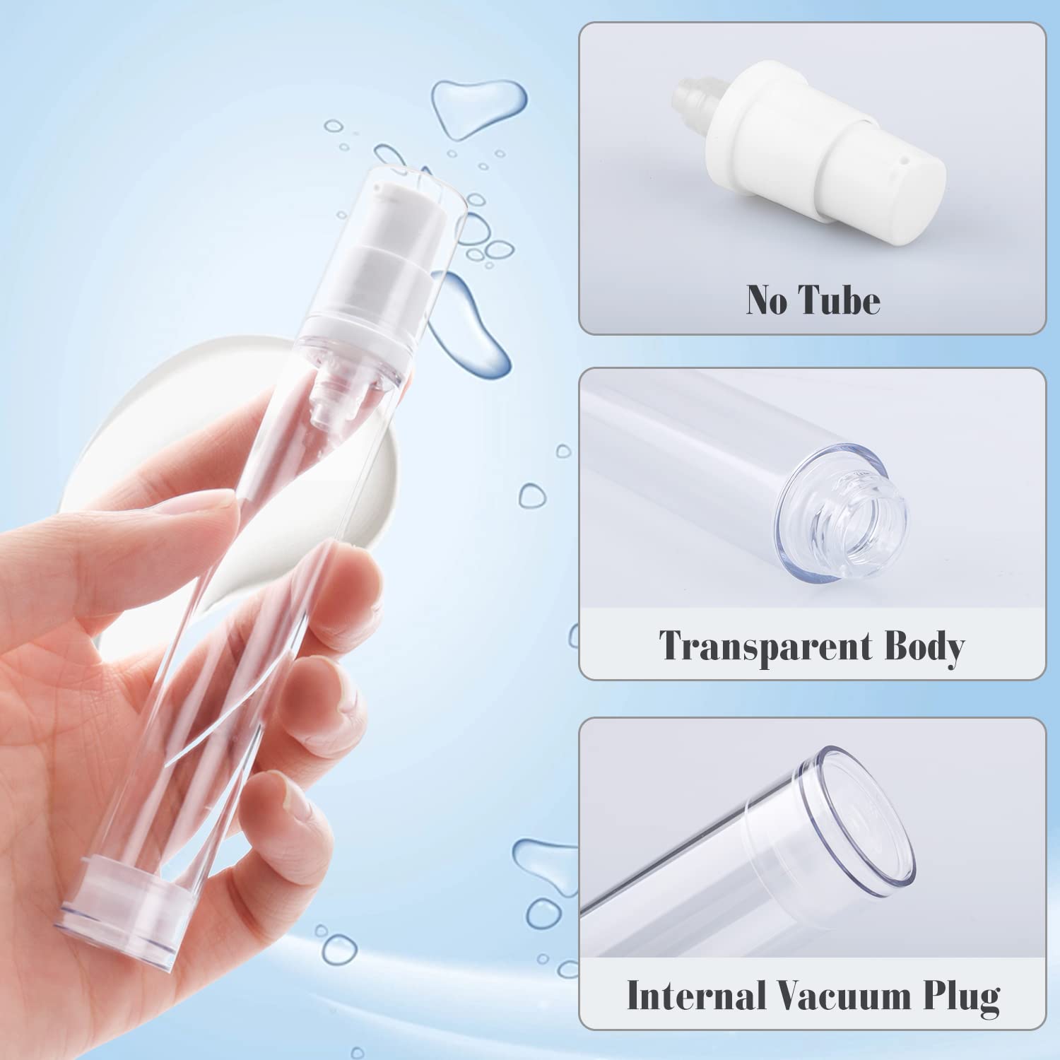 20Pcs 15Ml/0.5Oz Airless Pump Bottle Refillable Plastic Airless Vacuum Dispenser Portable Clear Cosmetic Sample Vial Container J