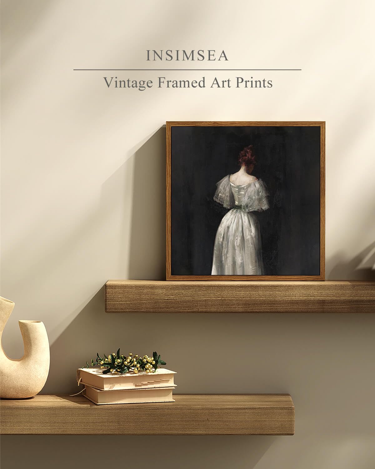 Insimsea Square Framed Canvas Wall Art, Home Decor Seventeenth Century Lady Classical Wall Art Painting, Desk Decor, Canvas Art
