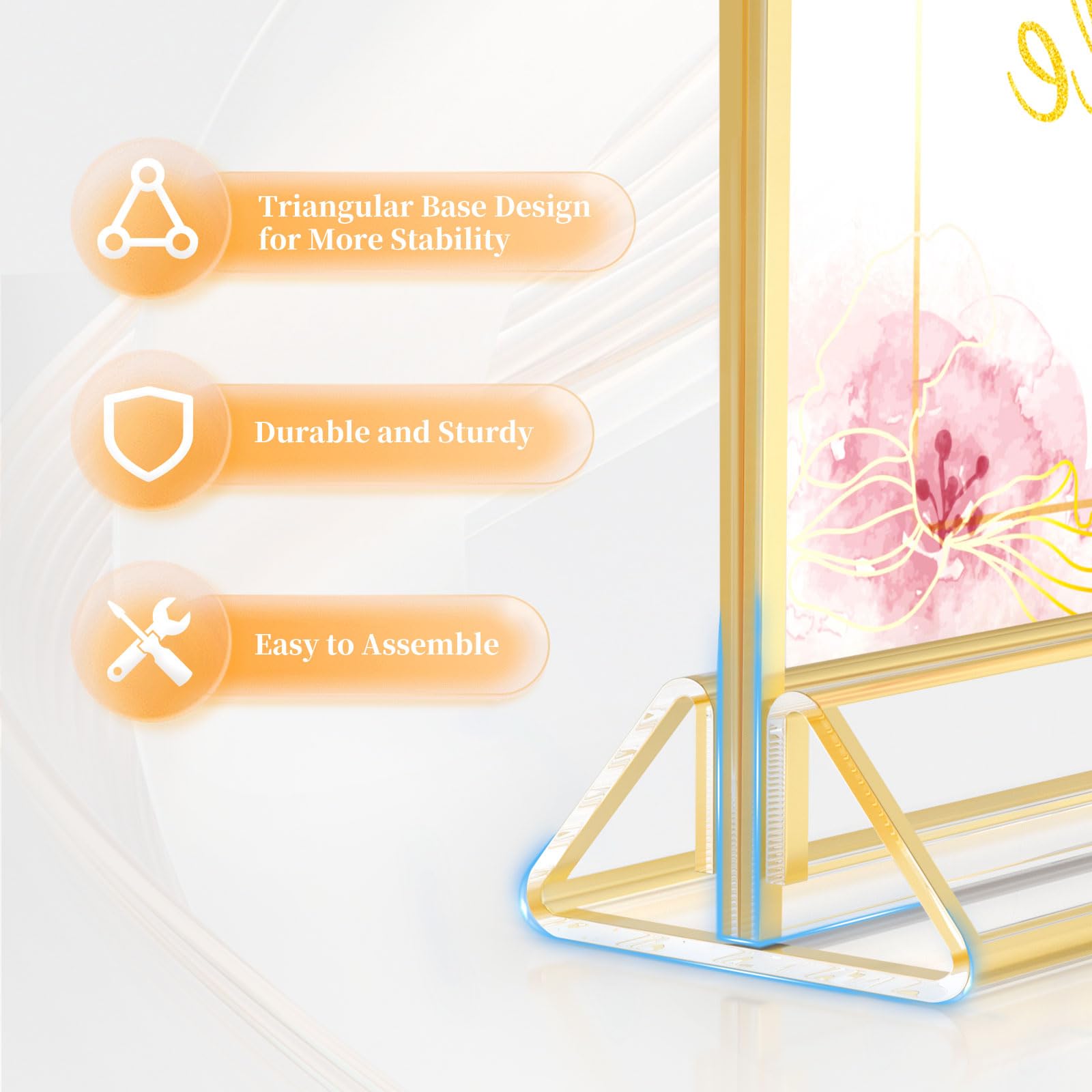 Hiimiei Acrylic Gold Sign Holder, 5X7 Gold Acrylic Picture Frames Clear Double Sided Menu Holder For Wedding Table Number 6 Pack