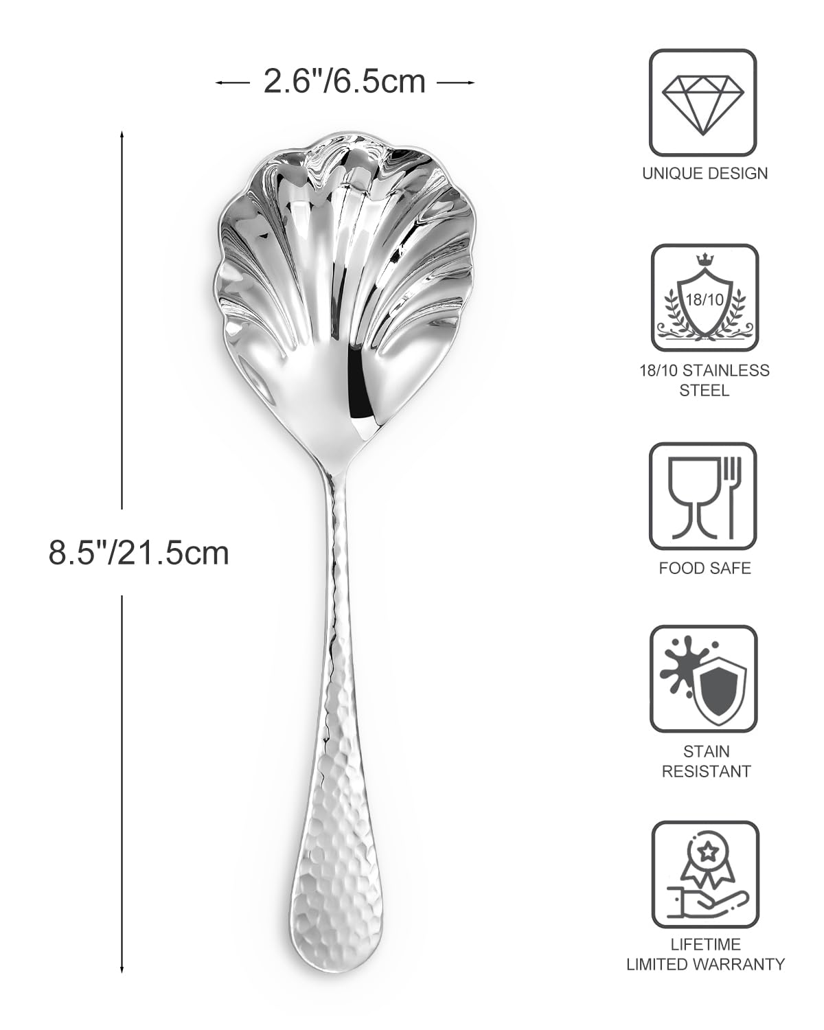 Keawell Premium 8.5'' Hammered Vegetable Spoon - 18/10 Stainless Steel - Exquisite Blend Of Elegance And Functionality - Dishwas