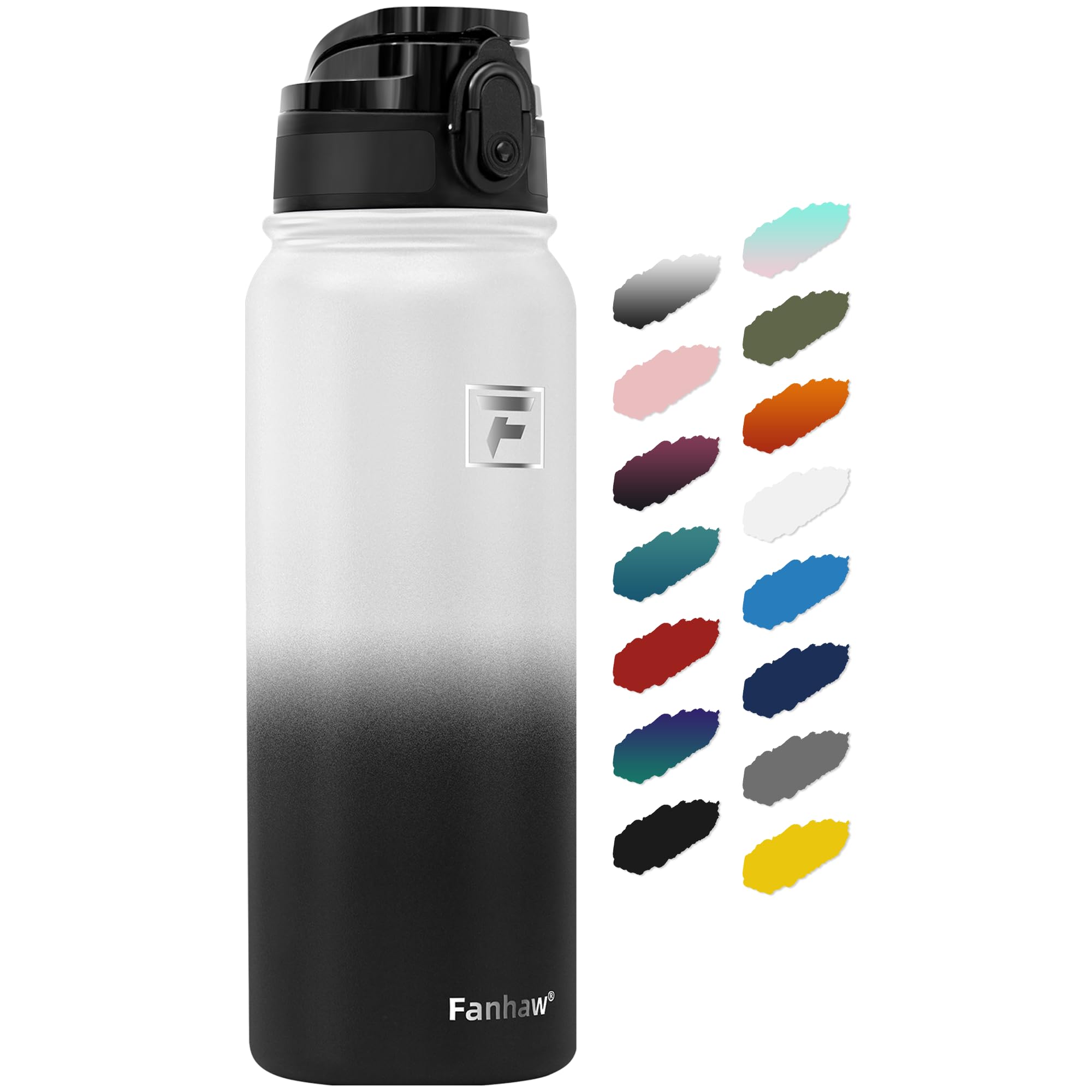 Fanhaw 20 Oz Insulated Stainless Steel Water Bottle With Chug Lid - Leak & Sweat Proof With Anti-Dust Lid (White Black)