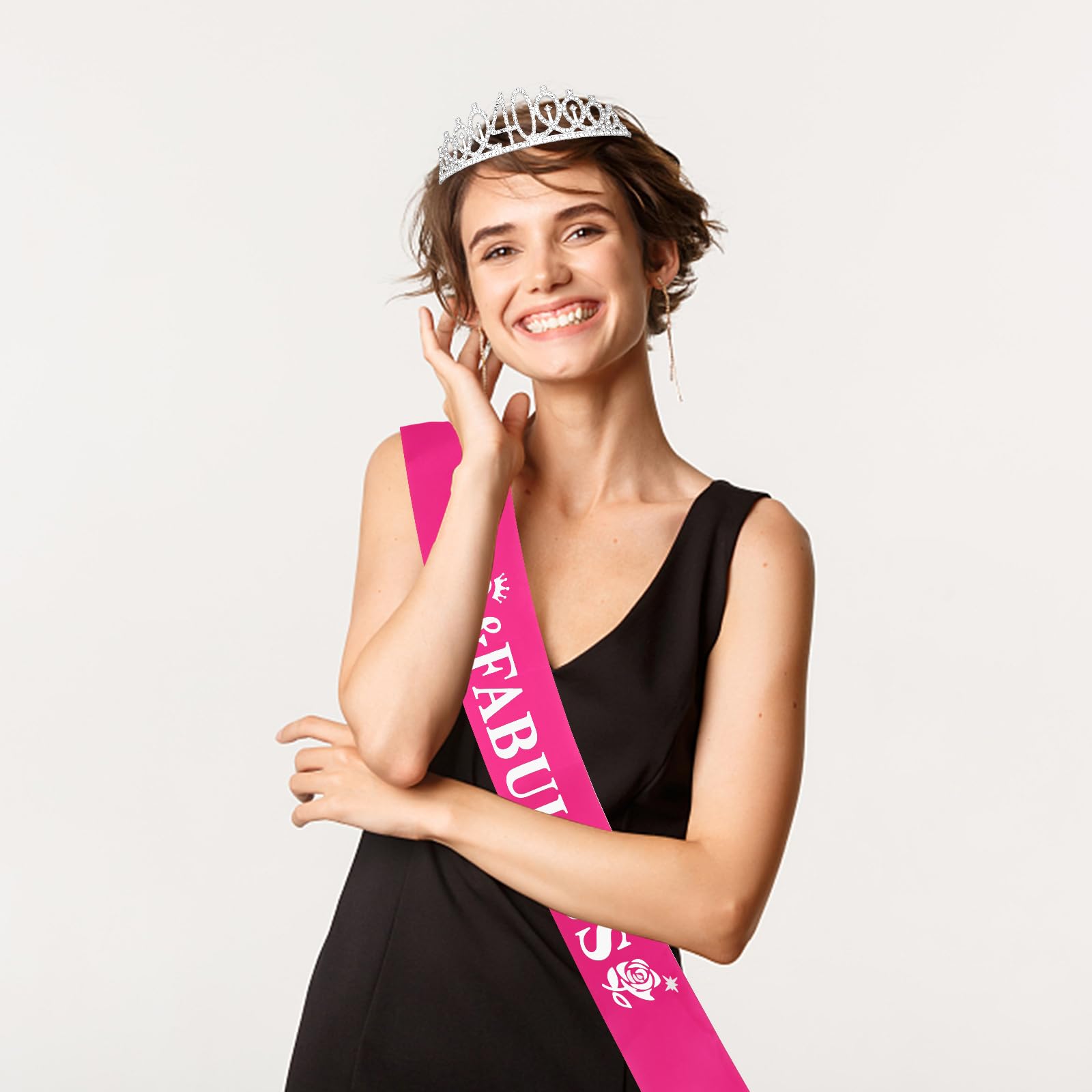 Casoty 40th Birthday Sash and Tiara, 40th Birthday Decorations for Women, 40 & FABULOUS Sash and Crown Set, Gifts for Her, Party