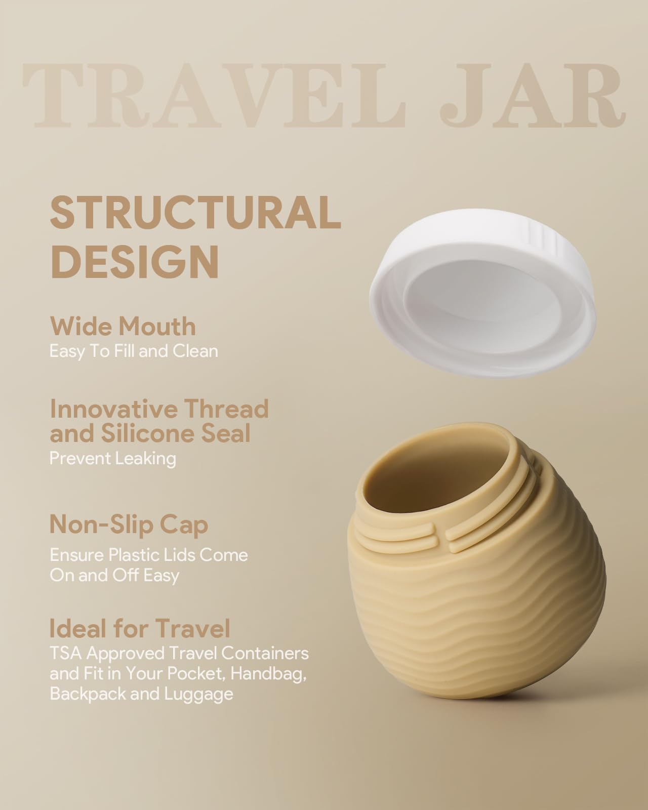 Yinke Travel Containers For Toiletries, Silicone Cream Jars With Clear Bag, Tsa Approved Travel Size Containers, Leak-Proof Trav
