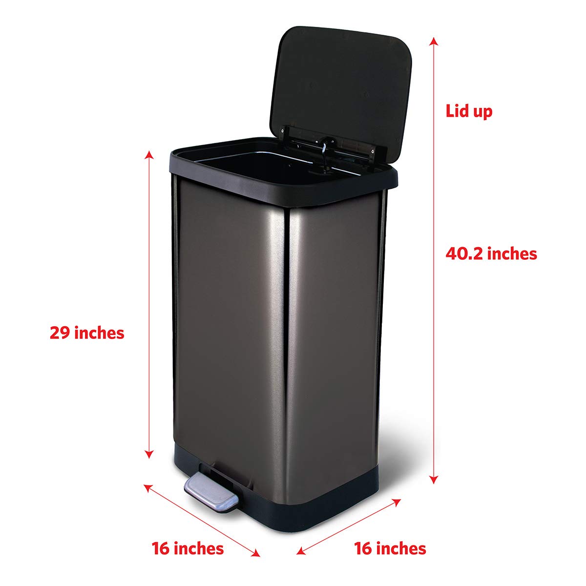 Glad 20 Gallon / 75.5 Liter Extra Capacity Stainless Steel Step Trash Can with CloroxTM Odor Protection, Pewter