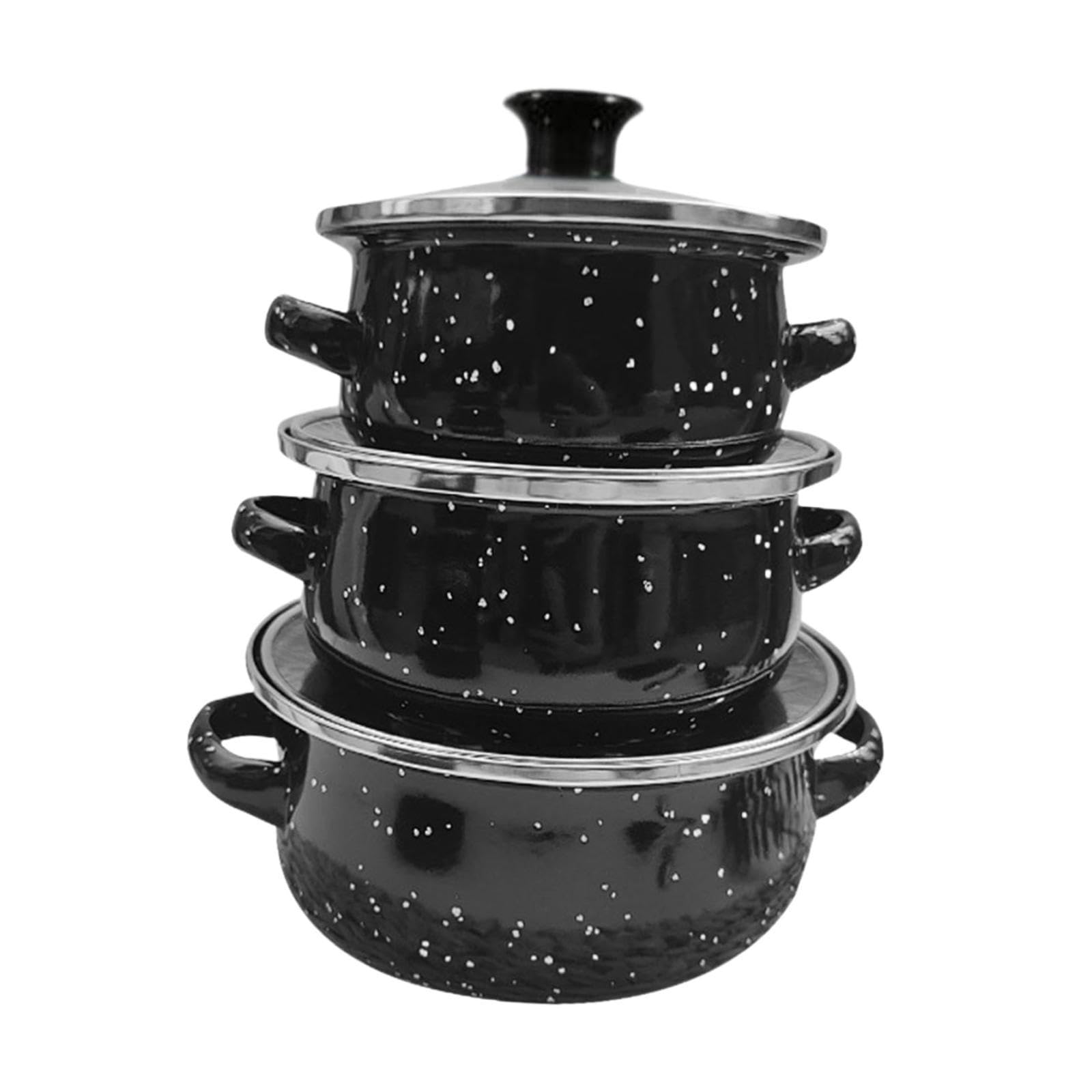 Atorse 3 Pieces Enamelware Pot Set Stewpot Saucepan For Travel Household Restaurant|Home & Garden