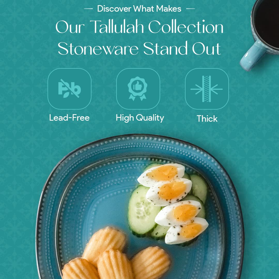 American Atelier 16-Piece Teal Stoneware Dinnerware Set - Includes Dinner Plates, Salad Plates, Bowls, Mugs