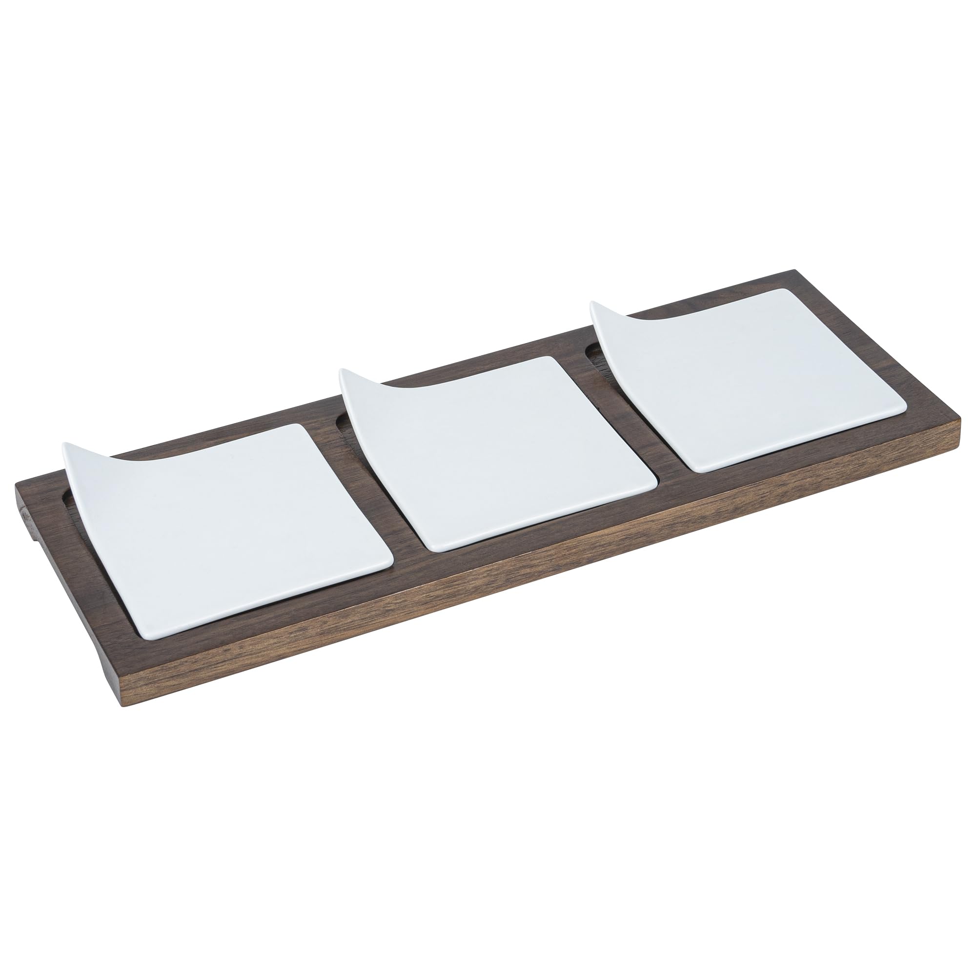Restaurantware 14.2 X 5.1 X 1.5 Inch Square Plate Set With Tray - 1 Dishwashable Serving Tray Set Includes 3 Porcelain Plates An