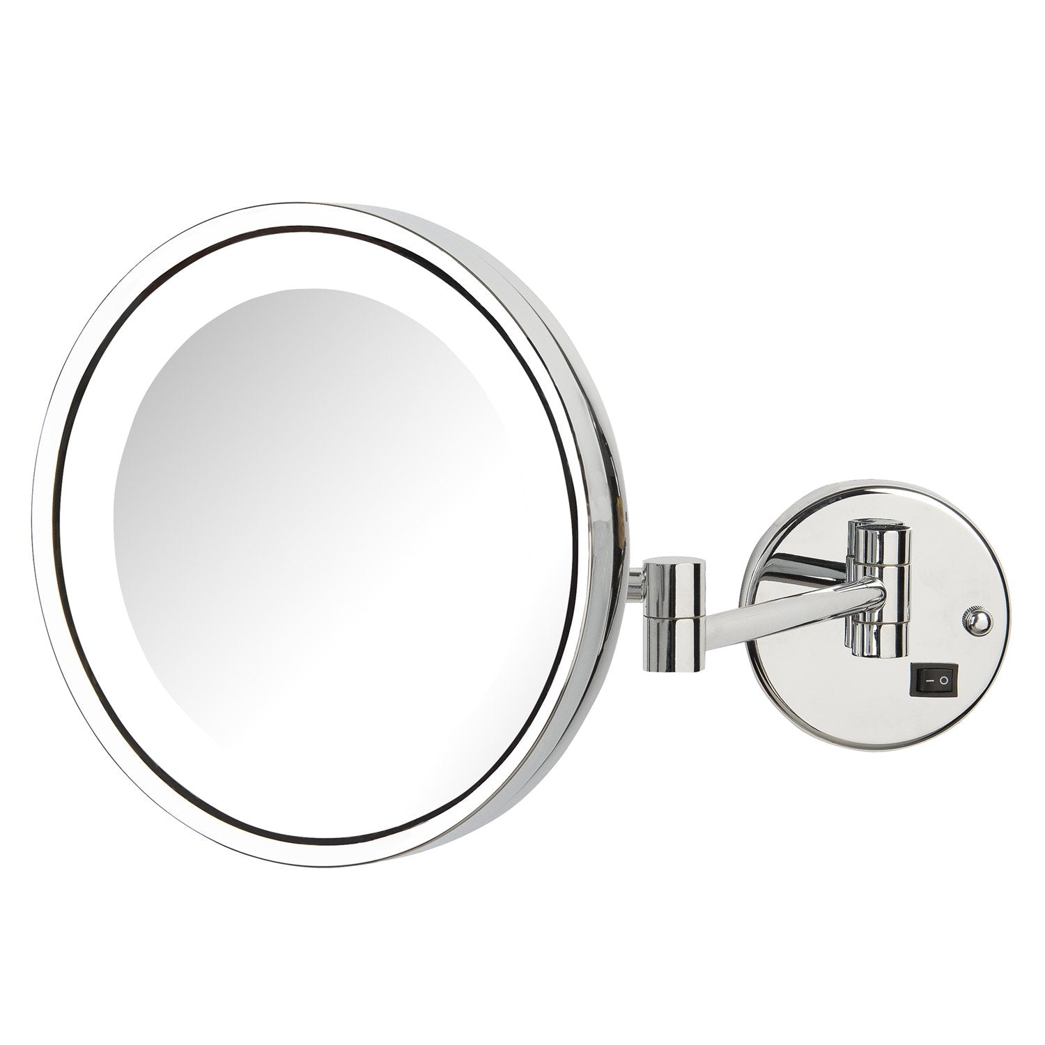 Jerdon Lighted Wall-Mounted Makeup Mirror - Makeup Mirror With 5X Magnification & Wall-Mount Arm - 9.5-Inch Diameter Mirror With