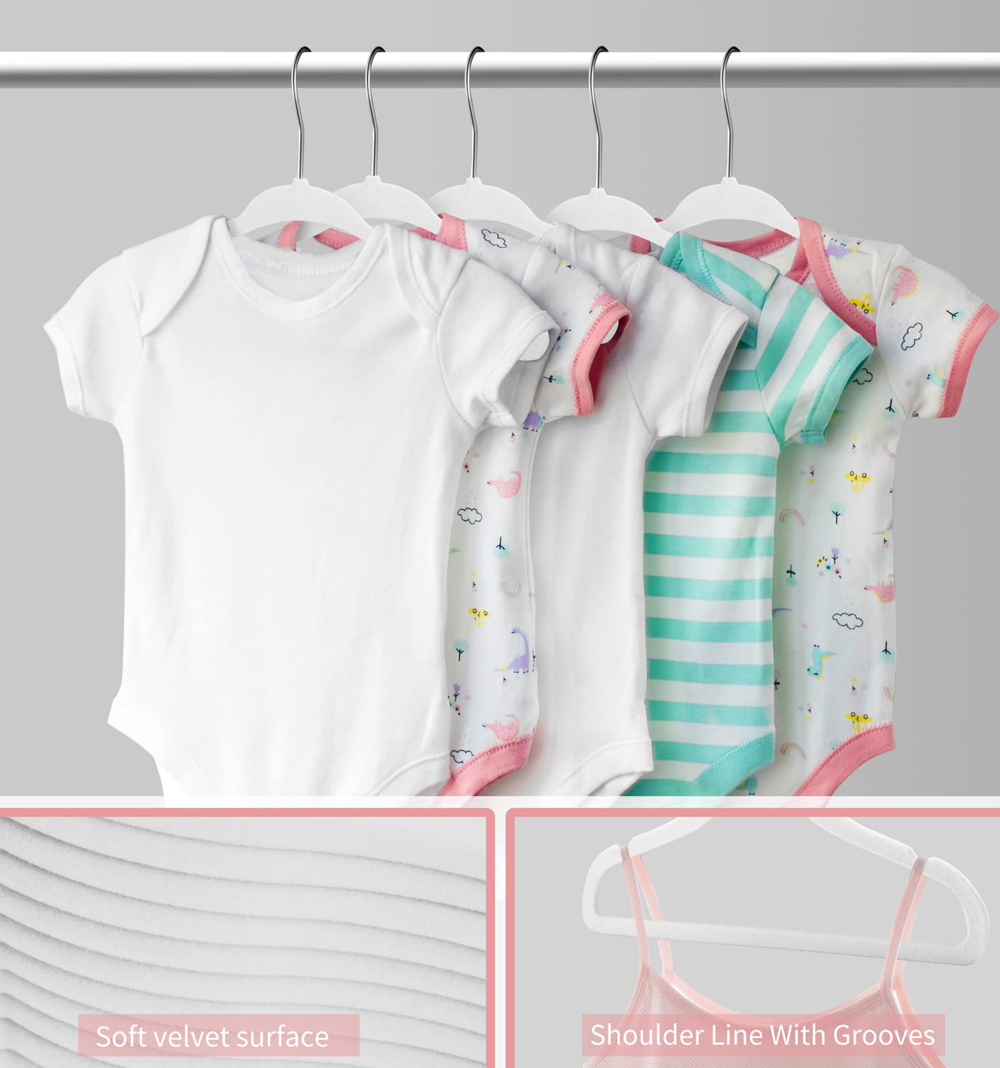 Mangokit Non-Slip Kids Velvet Hangers, Ultra-Slim Space Saving Baby Velvet Coat Hangers,360 Degree Rotatory Hook,Sturdy&Durable