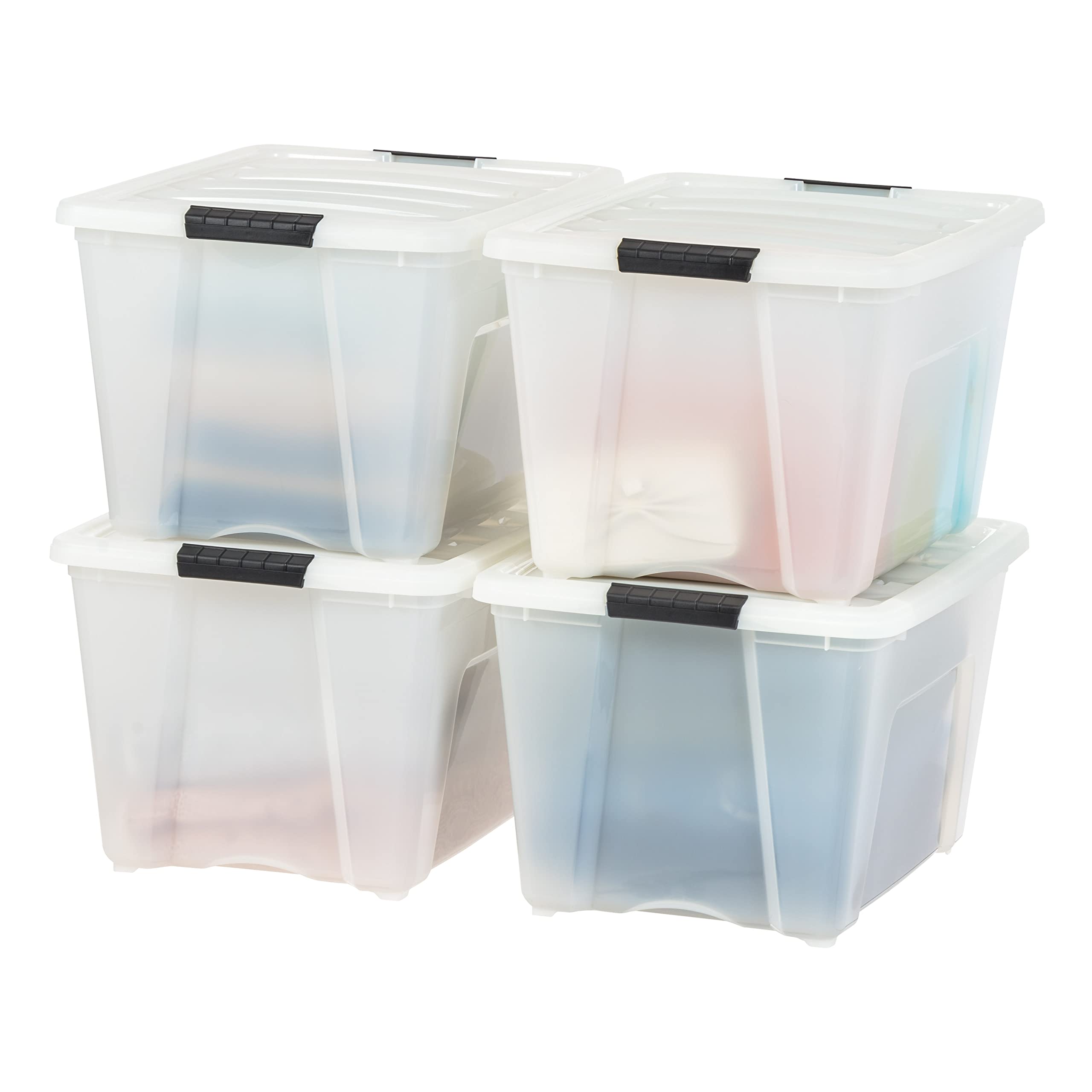 Iris Usa 54 Qt Stackable Plastic Storage Bins With Lids, 4 Pack - Bpa-Free, Made In Usa - Discreet Organizing Solution, Latches,