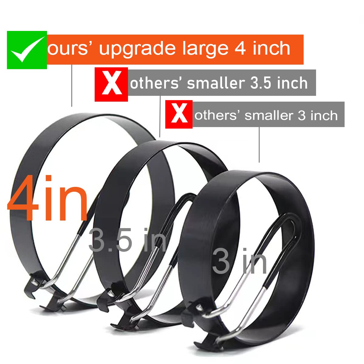 Upgrade 4'' Large Egg Rings Set For Griddle,4 Packs Non-Stick Stainless Steel Round Egg Maker Mold Egg Shaper Circle Pancake Rin