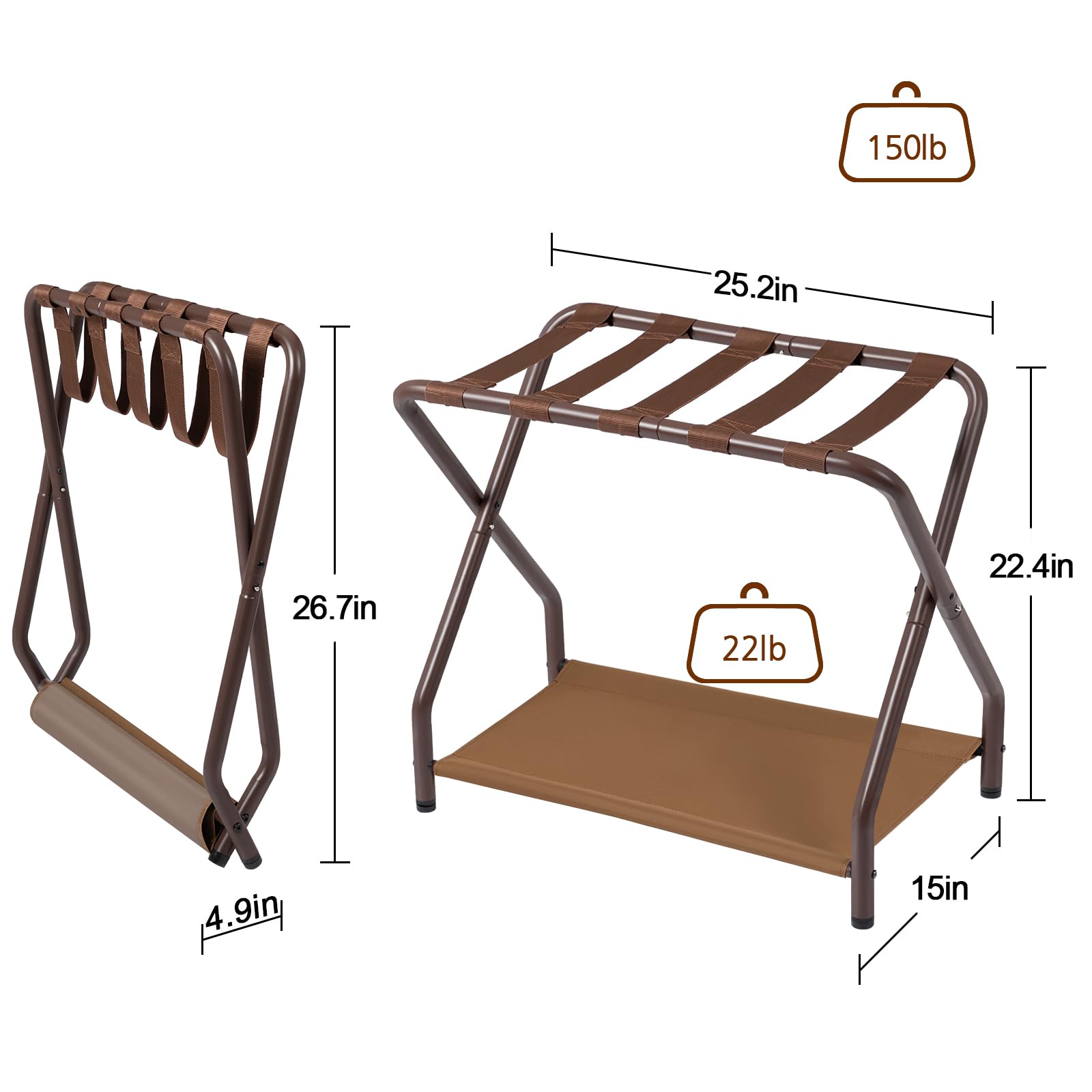 Amhancible Luggage Rack, Set Of 2, Foldable Suitcase Stands For Guest Room, Metal Luggage Holder With Storage Shelf For Bedroom,